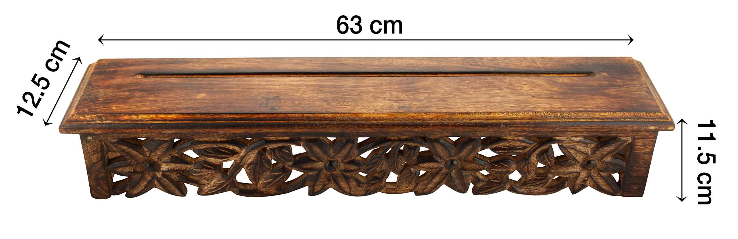 WOODENCLAVE Solid Wood Floral Design Wall Mounted Floating Shelf Wooden Wall Brackets Shelves Set for Home Living Room Decor - (Antique Finish Brown) 6