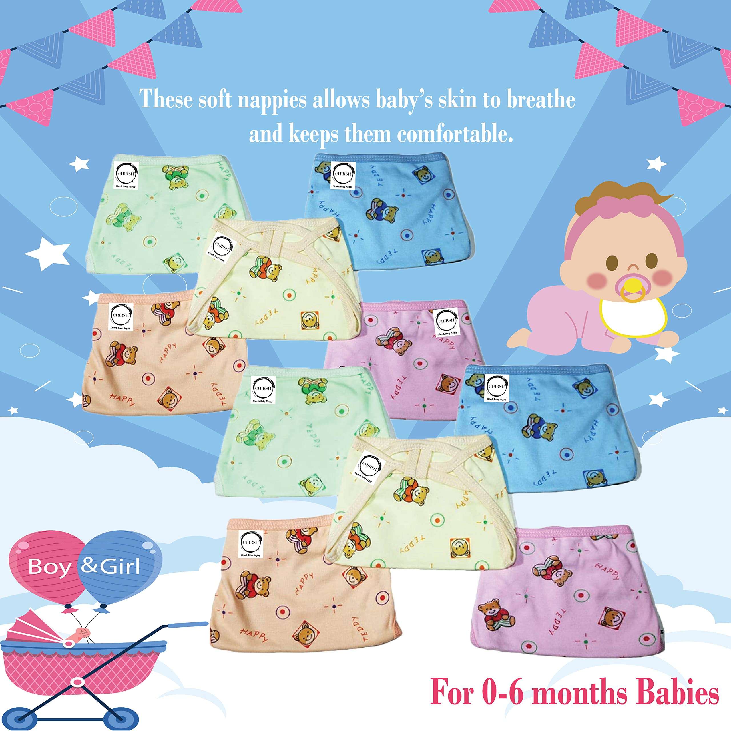 CHIRSH® Baby Nappies Cloth Diaper Langots for New Born 0-6 Months (Pack of 30) 4