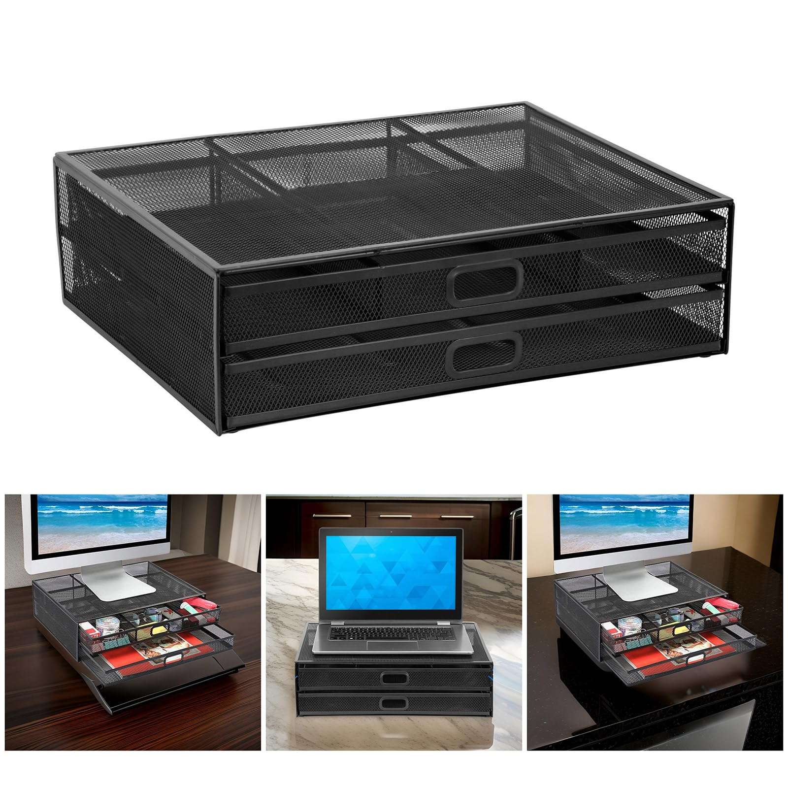 Metal Monitors Stand Computer Monitors Risers Desk Organizers with Drawer Desk Accessories for Laptop Computer 3