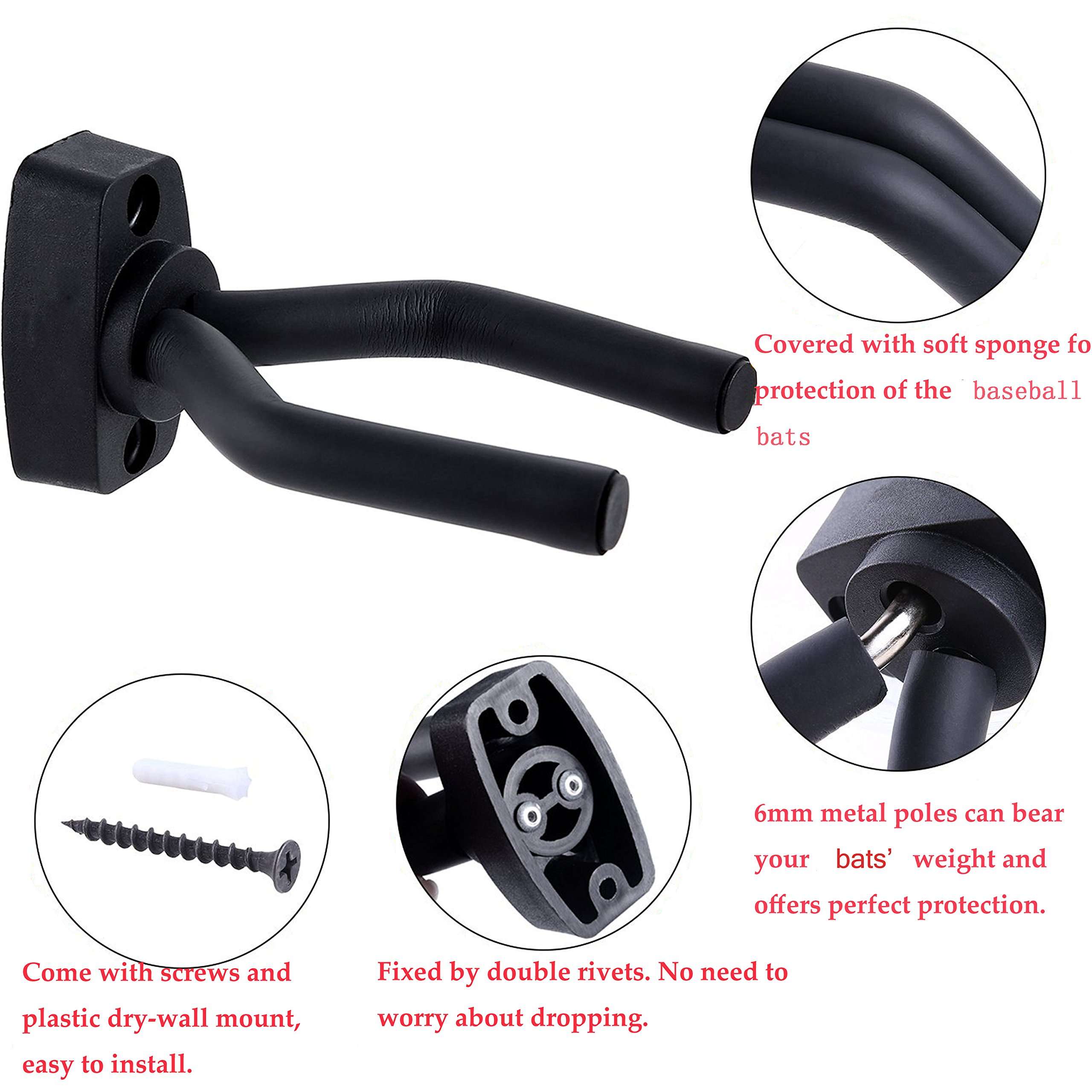 KHIKILY Baseball Bats Hooks Bats Wall Mounted Hanging Baseball Bat Rack Display, Useful and Unique Baseball Lovers Perfect Hallway Mudroom Organization System 4