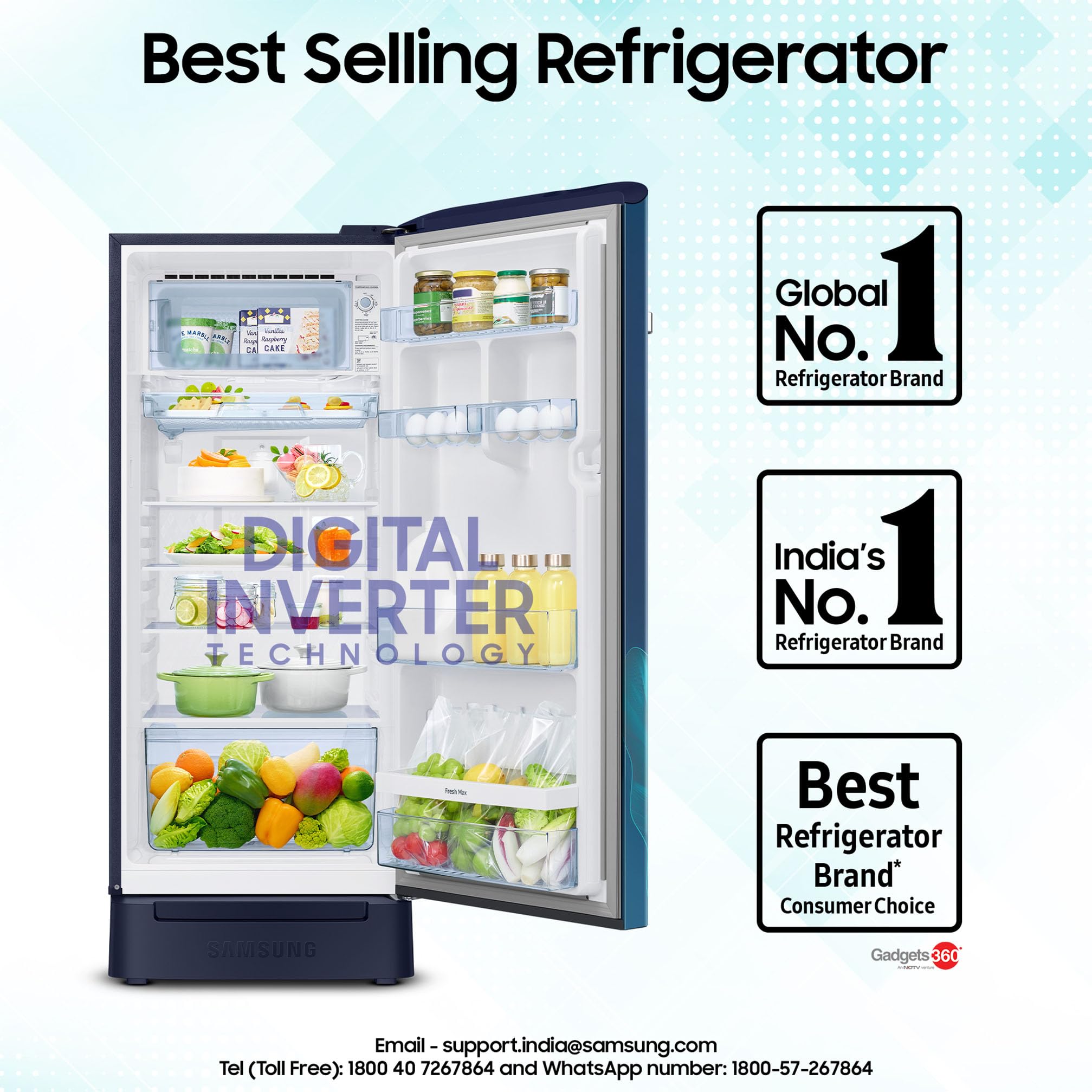 Samsung 215 L, 5 Star, Digital Inverter, Direct-Cool Single Door Refrigerator (RR23D2H359U/HL, Paradise Bloom Blue, Base Stand Drawer, 2024 Model) 5