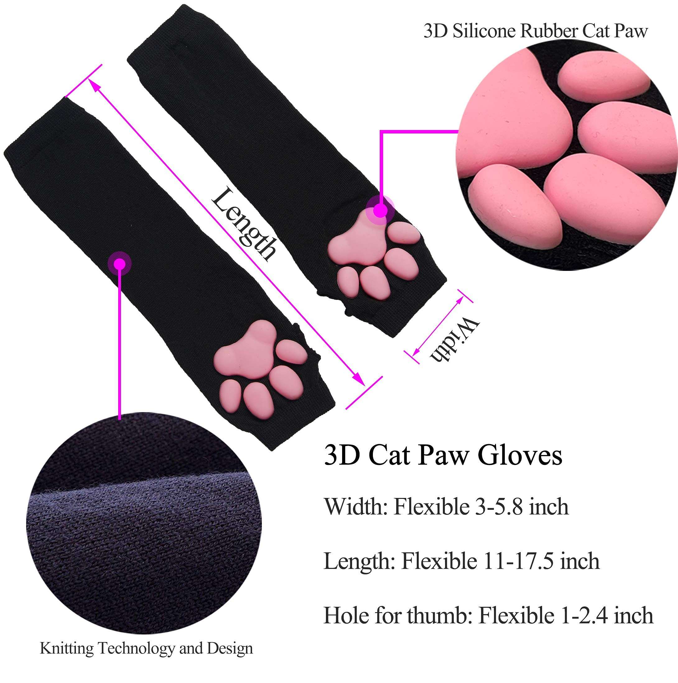 Cat Paw Thigh High Socks Golves, Cute Soft 3D Toe Beans Socks Mittens Kitten Claw Pad Stockings for Girls Women Cat Cosplay Party Costume 4