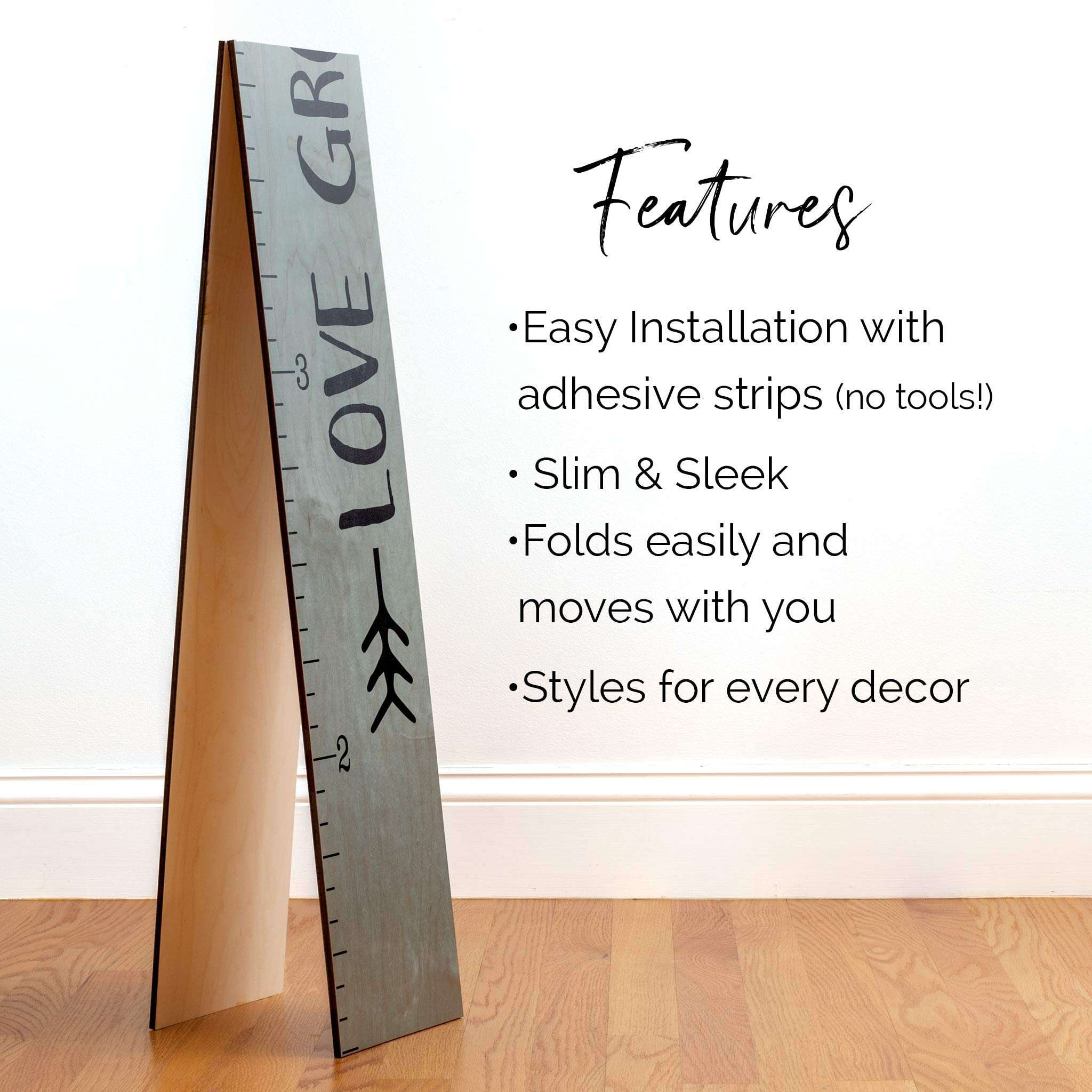 Growth Chart Art | Giant Ruler Wooden Height Chart | Wood Growth Chart for Babies, Kids, Boys & Girls | Love Grows Here (Gray Tribal) 6