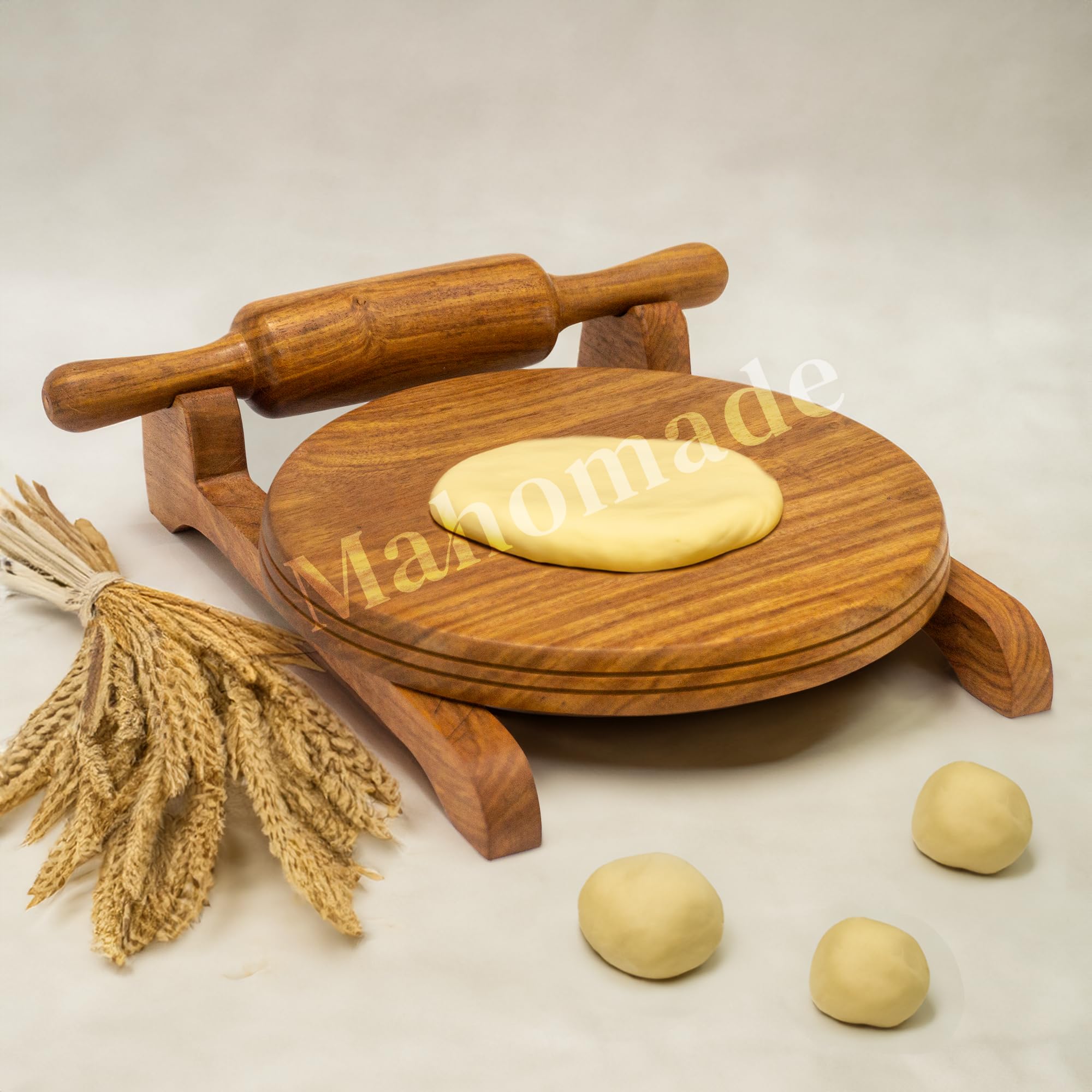 Wooden Chakla Belan with Stand | Rolling Pin & Board Set | Sheesham Wood | Chapati Maker | Roti Maker | Chakla 10 in & Belan 12 in (Chakla belan with Stand) 1