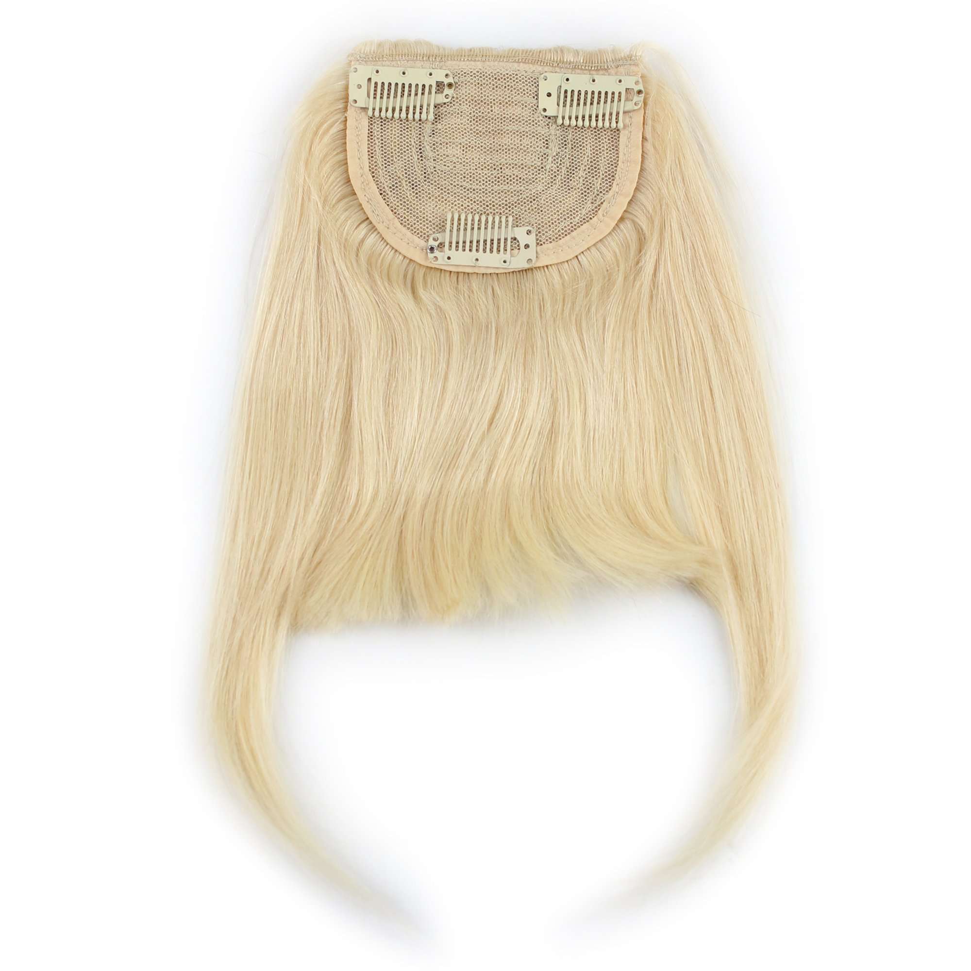 #613 Bleach Blonde: Sinoart Human Hair Front Clip-In Hair Bangs Full Fringe Short Straight Brazilian Virgin Human Hair Hairpieces Extensions For Women 6-8Inch (#613 Bleach Blonde) 4
