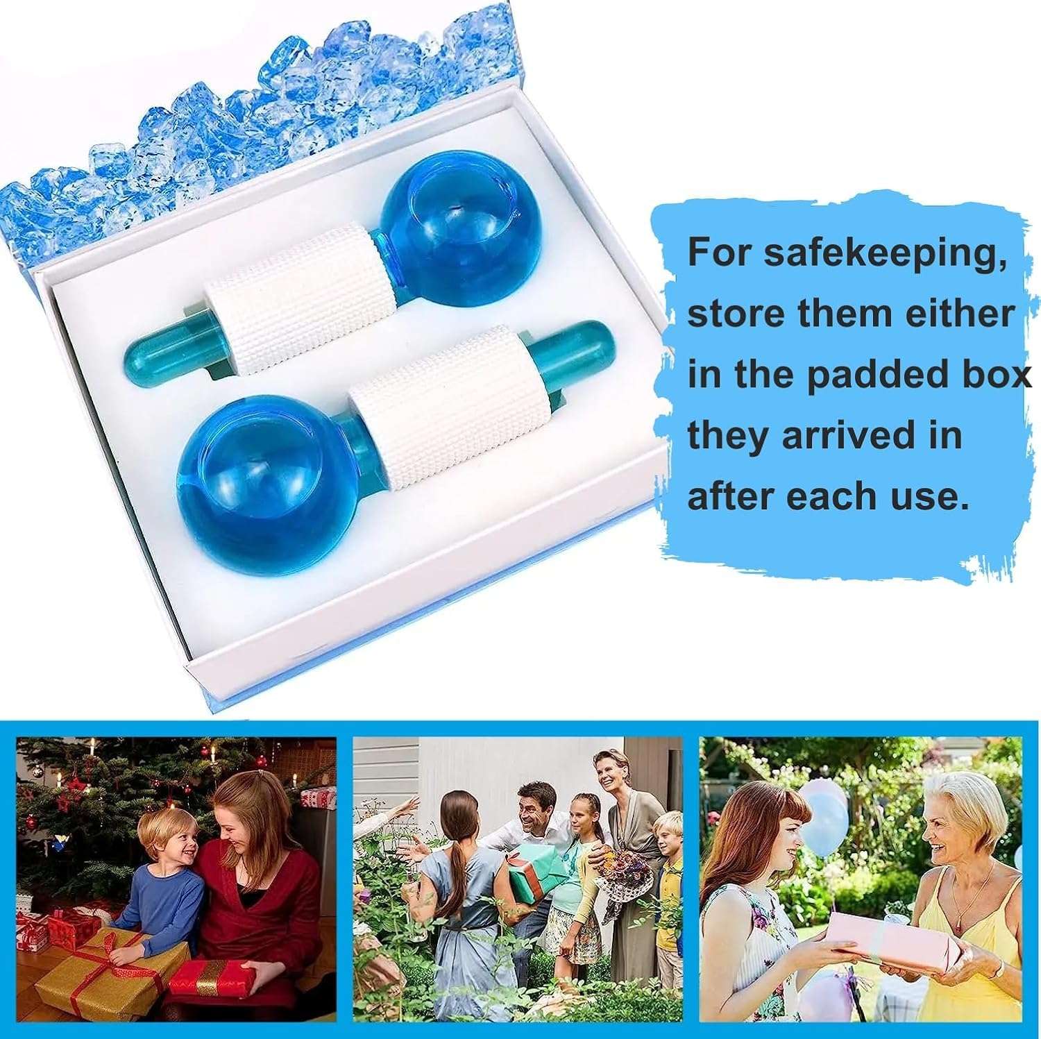 VARENYYA Facial Ice Globe Smart Cool Face Roller Ball | Facial Massage Tools for Neck Eye Circle Reduce | Anti Ageing Wrinkles Soothing Firming Skin Crystal Ice Roller (Pack of 2) 3