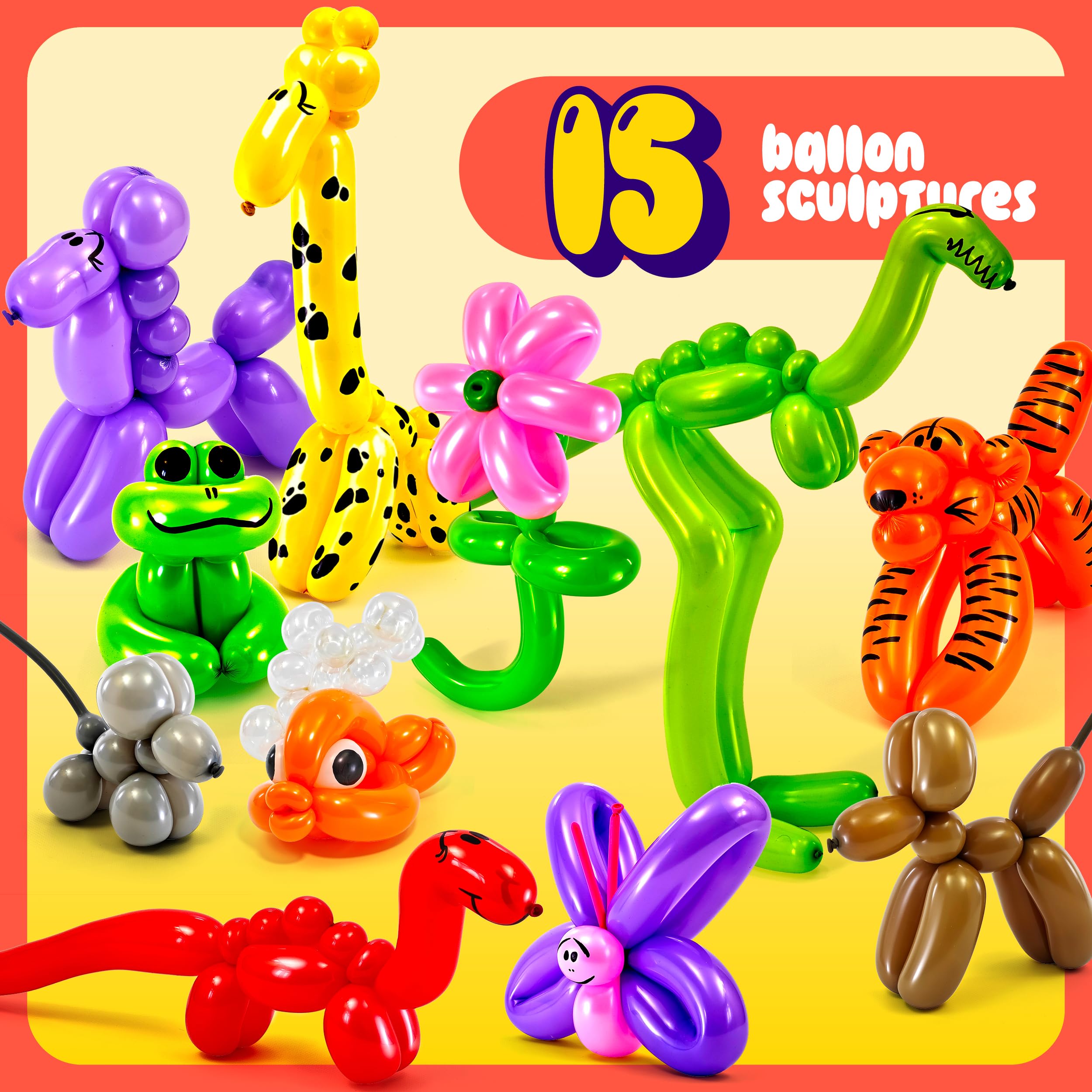 Balloon Animal Twisting Kit With Pump for Kids - Boy & Girl Birthday Gifts for Girls and Boys - Arts and Crafts for Kids Ages 8-12 - 6 7 8 9 10 11 12 Year Old Girl Birthday Gift - Animal Balloons 3