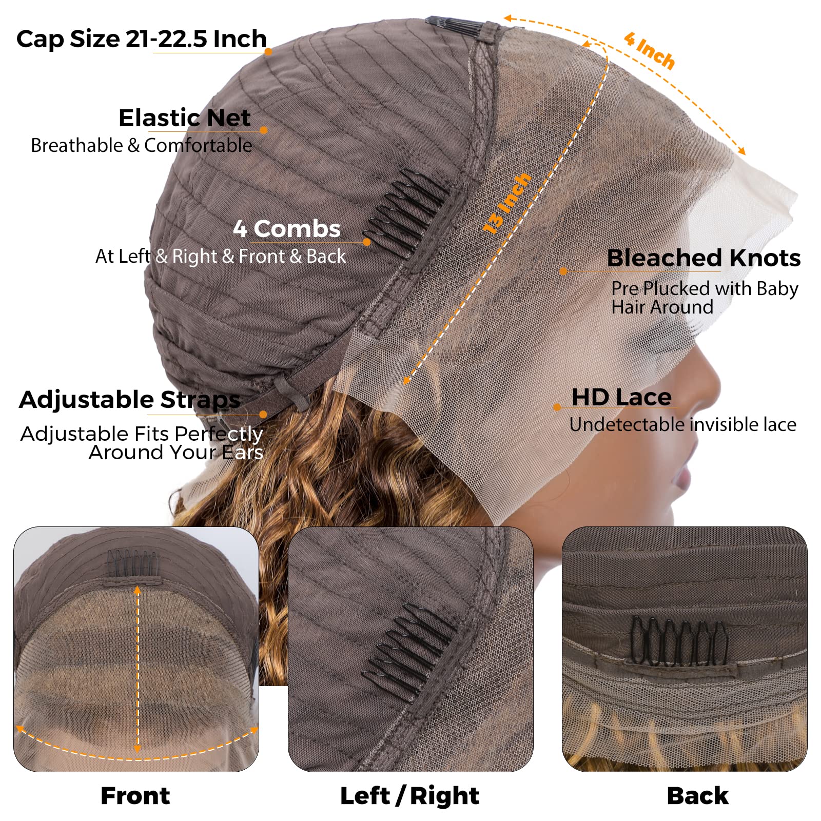 Honey Blonde Ombre Lace Front Wig Human Hair 180% Density 13x4 HD 4/27 Highlight Lace Frontal Wigs Pre Plucked with Baby Hair Bleached Knots Body Wave Lace Front Wigs Human Hair Colored 20 Inch 6
