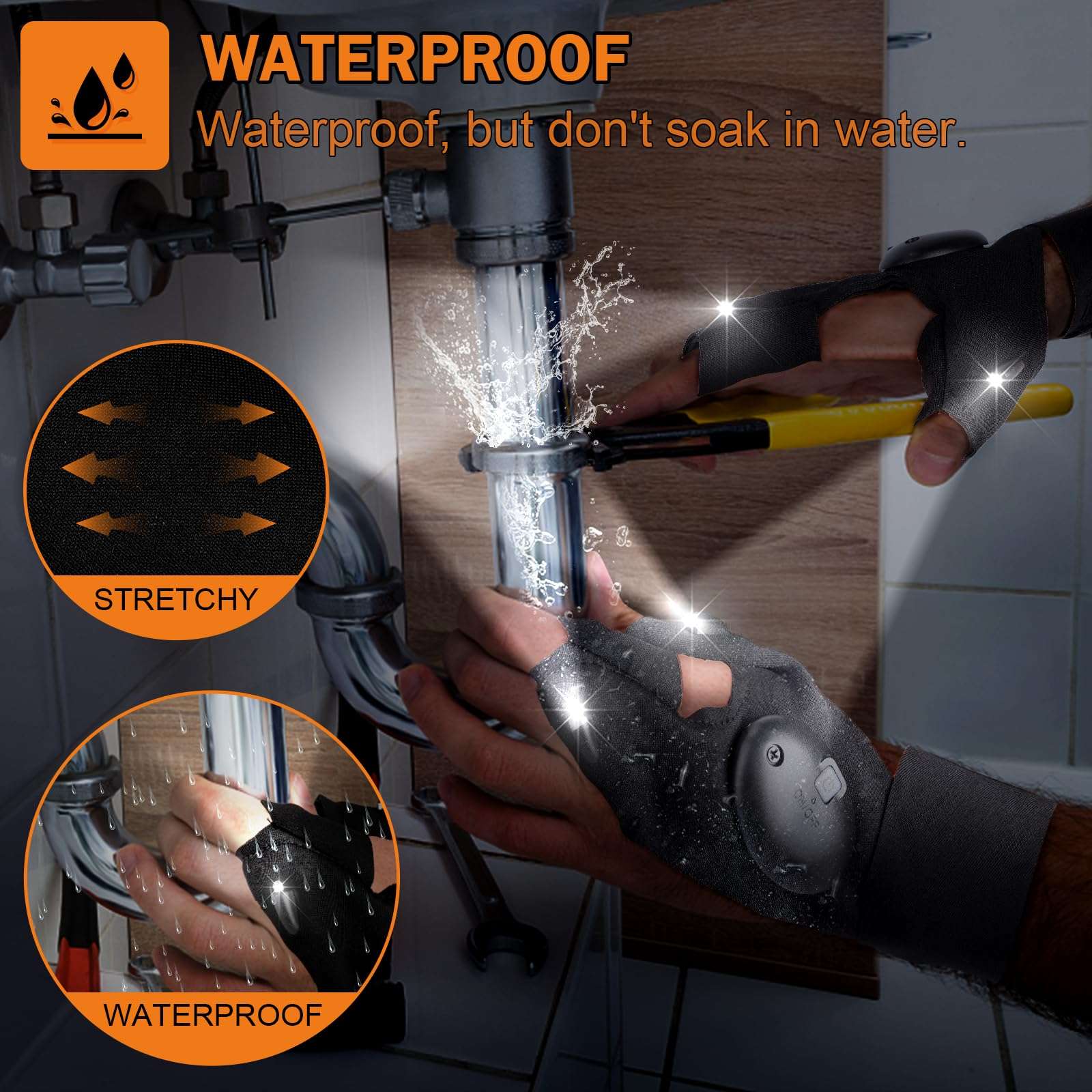 CENSGO LED Flashlight Gloves Gifts for Men, Cool Gadget Hands-Free Lights for Dad Christmas Father's Day Birthday Gifts, LED Gloves for Night Fishing, Camping, Repairing (1 Pair) 6