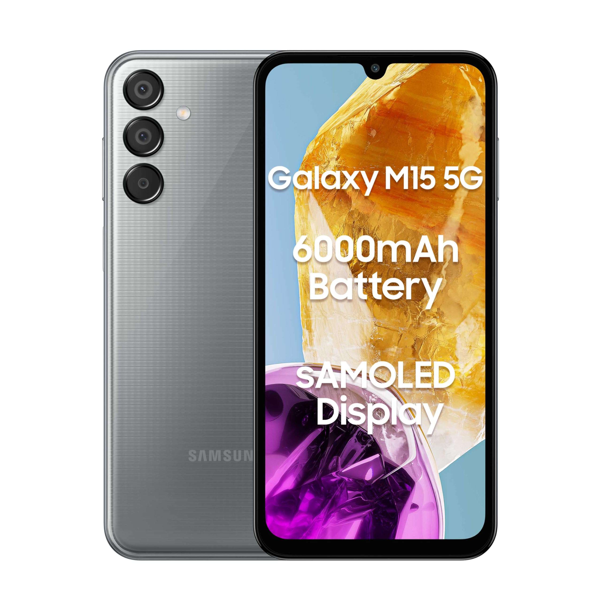 Samsung Galaxy M15 5G (Stone Grey,4GB RAM,128GB Storage)| 50MP Triple Cam| 6000mAh Battery| MediaTek Dimensity 6100+ | Super AMOLED Display| Add to Cart and Get Travel Adapter at No Cost 1