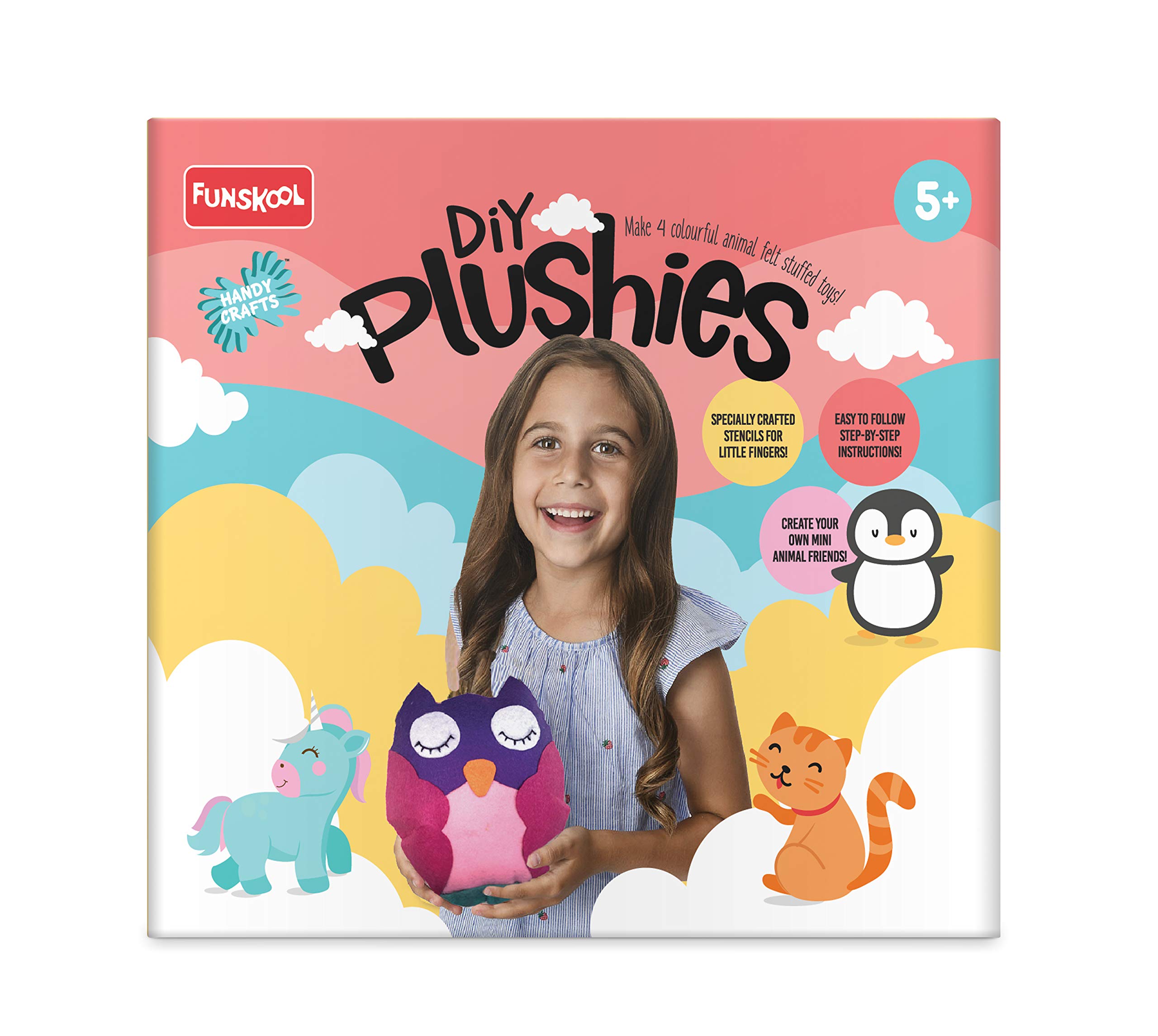 Handycrafts - DIY Plushies, Soft Toy Maker, Make Your own Stuffed Animal & Funskool Games - Topple, Strategy Balancing and Skill Game, Stack 5 in a Row - Multicolor 5