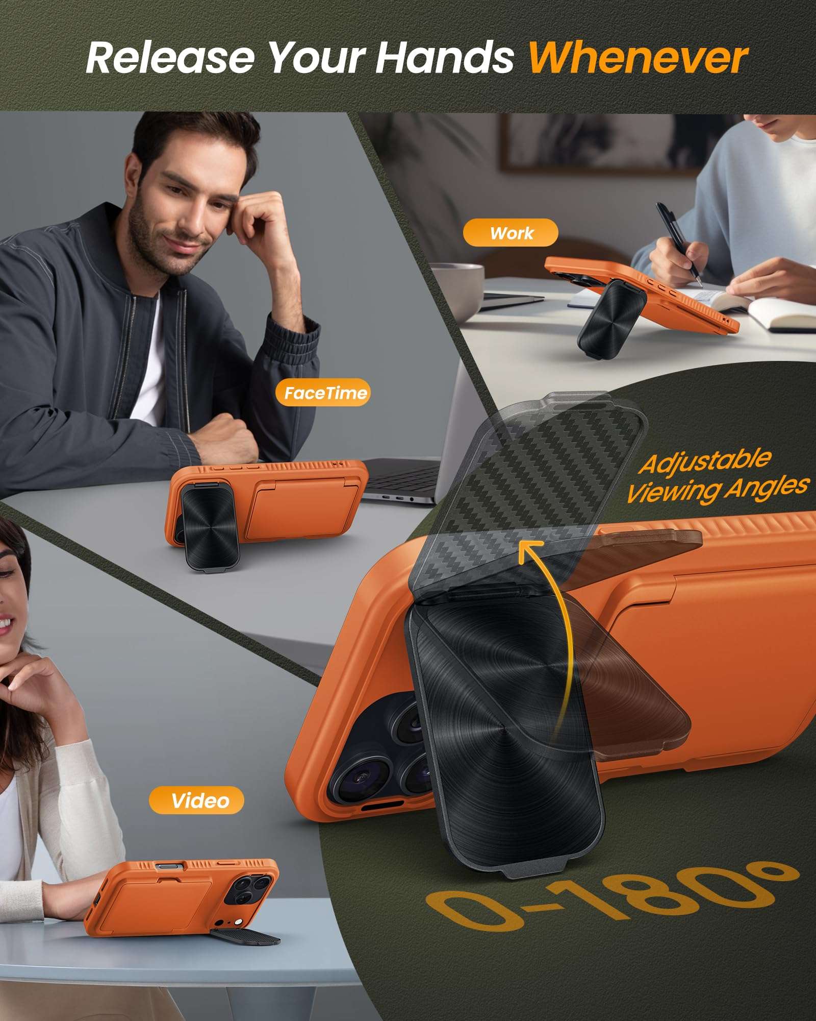 SIXBOX for iPhone 17 Pro Max Case with Credit Card Holder, Built-in Camera Cover & Stand, Rugged Shockproof Protective Phone Case for 17 Pro Max 5