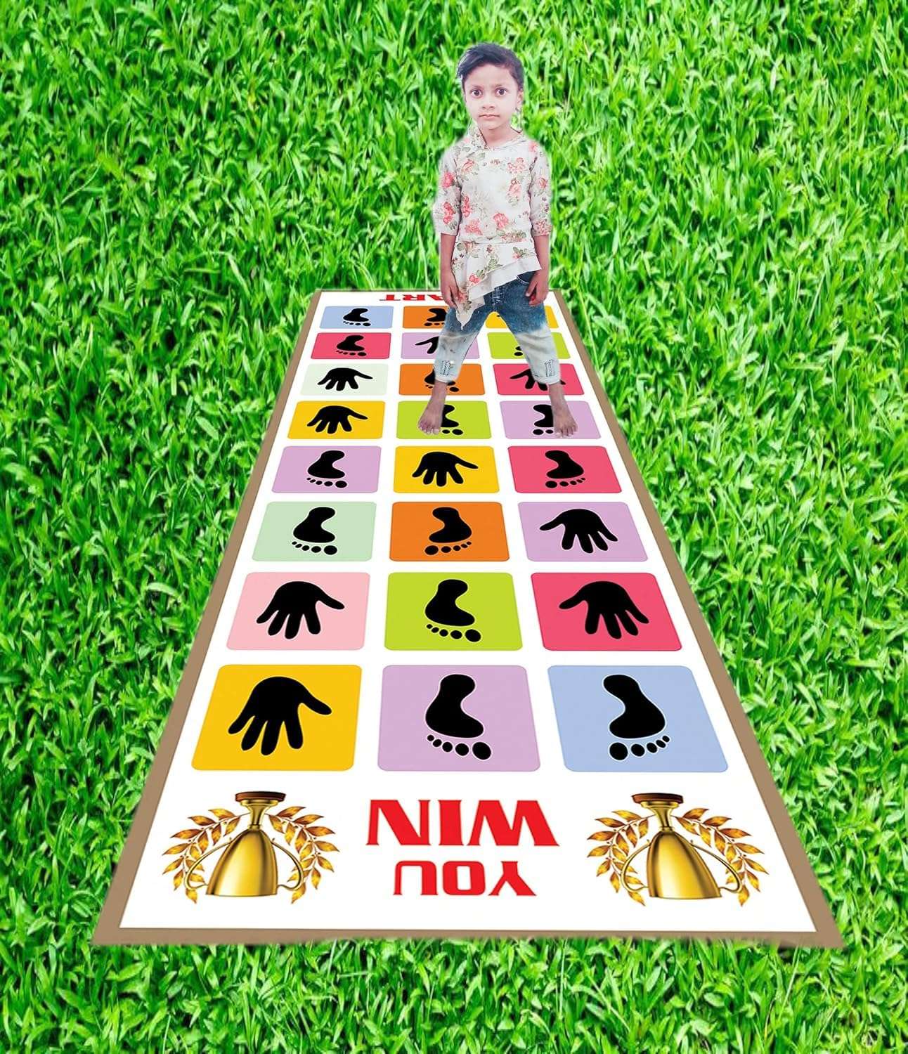 VK Handicraft Kids Indoor Outdoor Hopscotch Mat, Hands and Feet Movement Game, Multicolored PVC Flex 3