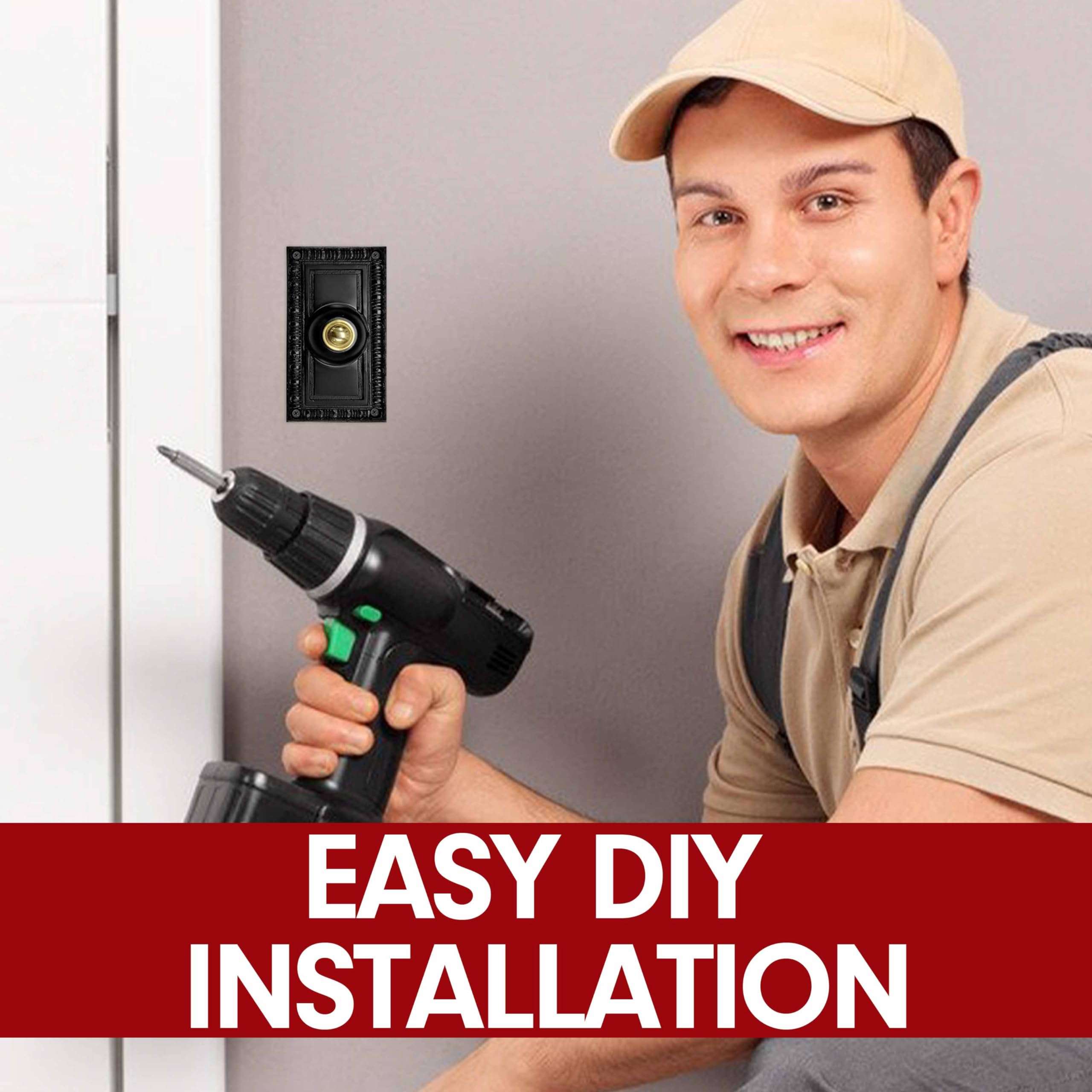 Akatva Door Bell Chime Wired Push Button (Antique Black Finish) - Akatva Christmas Gold Bells for Decoration Set of 4 Rustic Brass 4