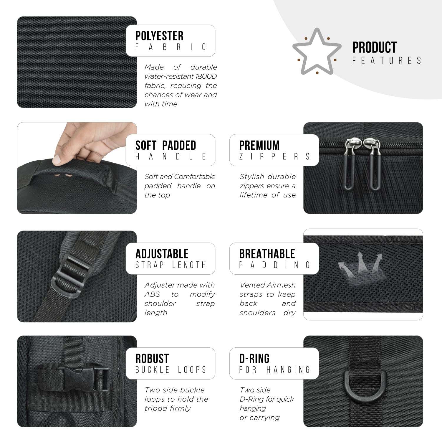 FATMUG Camera Backpack for DSLR, Lens, Accessories and Laptop (13"), Tripod Holder (Black) 6