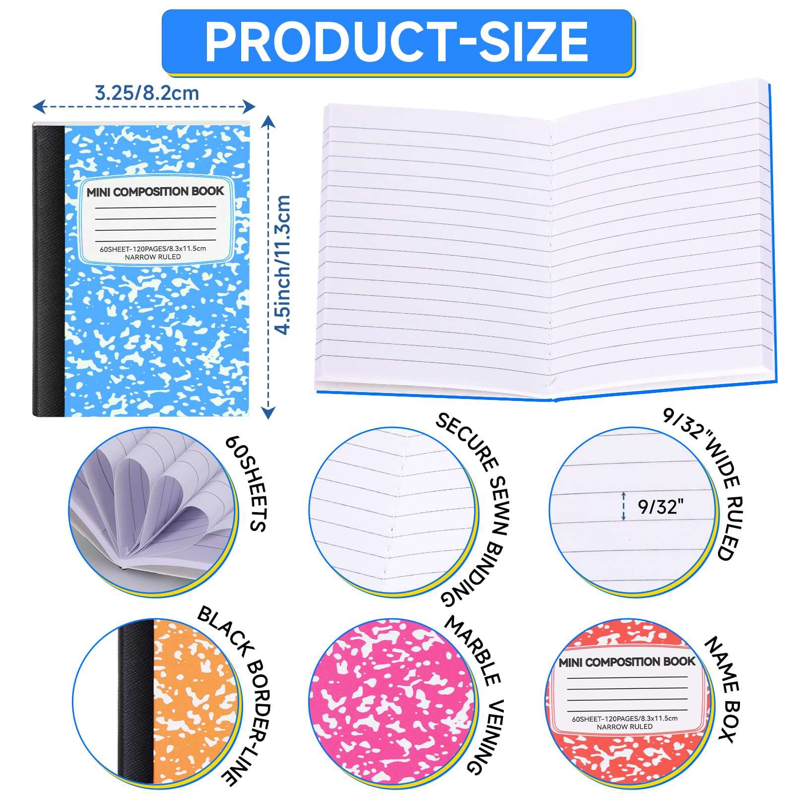 72 Pack Mini Composition Notebooks Bulk College Ruled Half Composition Notebook Narrow Ruled Small Pocket Marble Journal Notebook 12 Color-4.5" x 3.25"-60 Sheets for Kids Students Office School Supplies 4