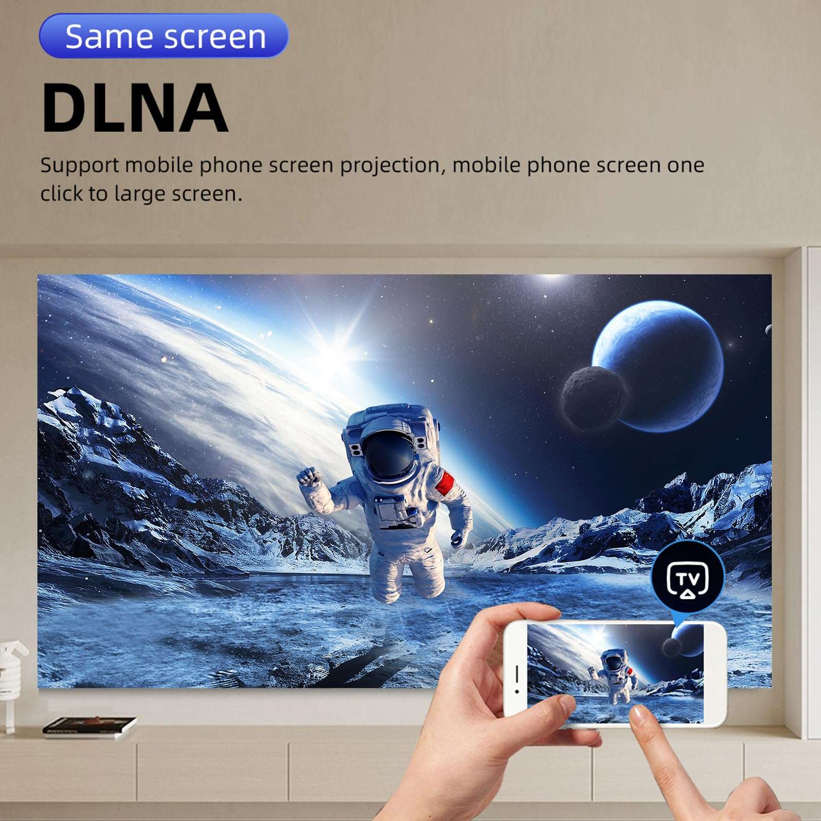 TwirlTide Android 9.0 Mini Projector 720P Home Theater with WiFi6 Support 150in Display Same Screen Technique Movie Projector Auto Focus Keystone Function Built-in Speaker with USB/3.5MM Ports Support 4