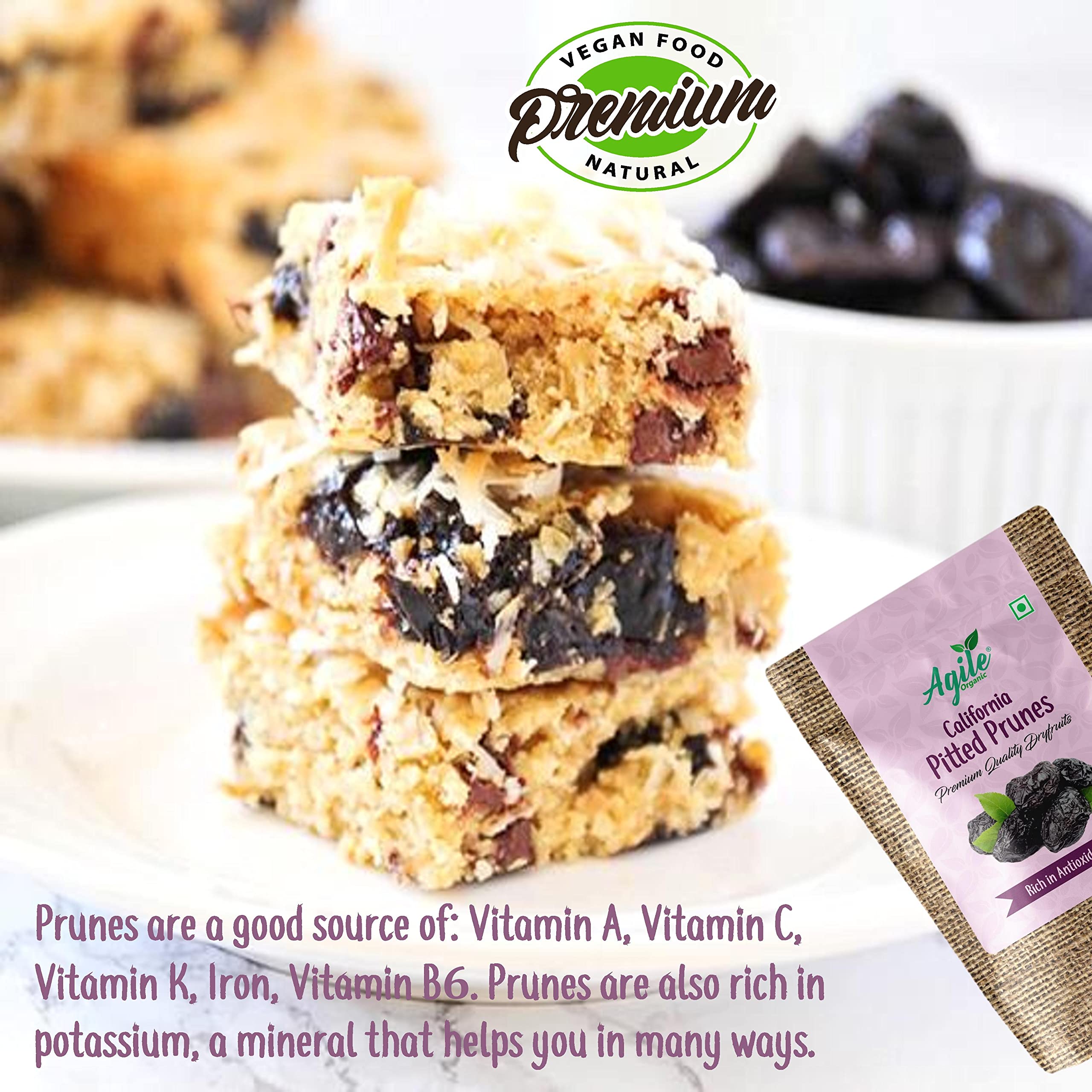 Agile Organic California Pitted Prunes - 1kg / 35.3oz | Imported Premium Dry Fruit | Unsweetened | 1 Kg Dried Plums | No Added Sugar | High in Fiber 5