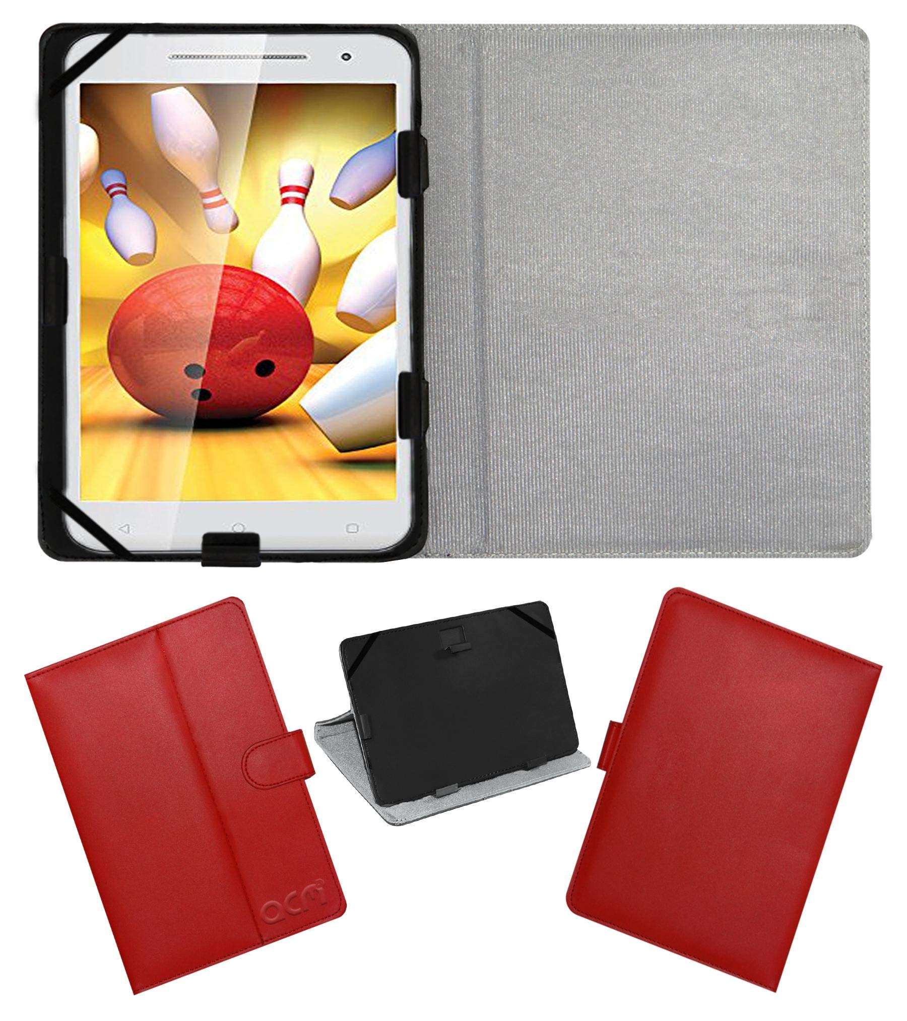 Acm Leather Flip Flap Case Compatible with Iball 3g Cuddle A4 Tablet Cover Stand Red 1