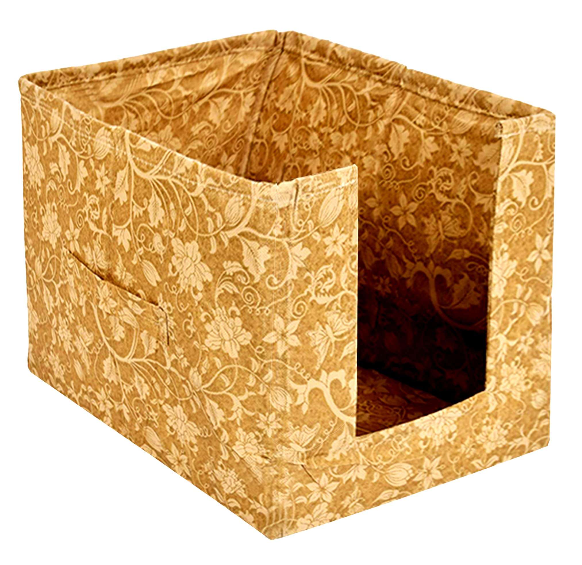 Kuber Industries Metalic Flower Print Foldable Rectangle Cloth Saree Stacker Cloth Wardrobe Organizer- Pack of 6 (Beige) 4