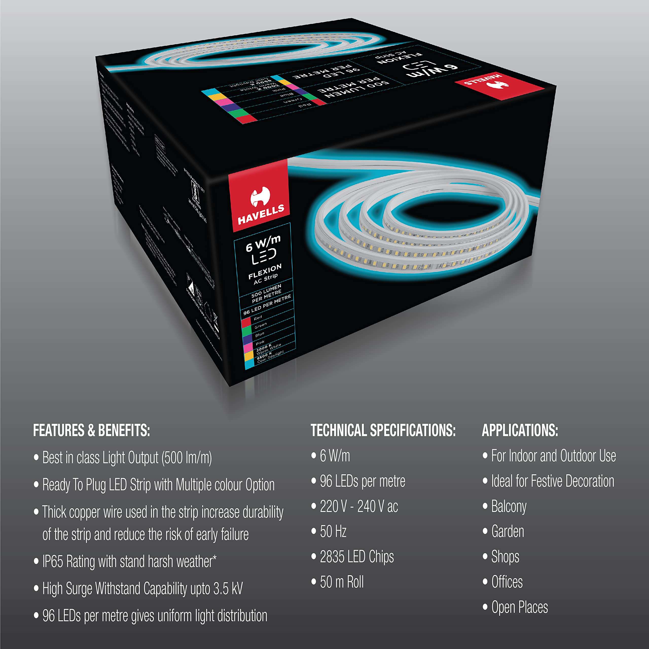 Havells Flexion LED AC Rope 96DStrip Blue IP65 3