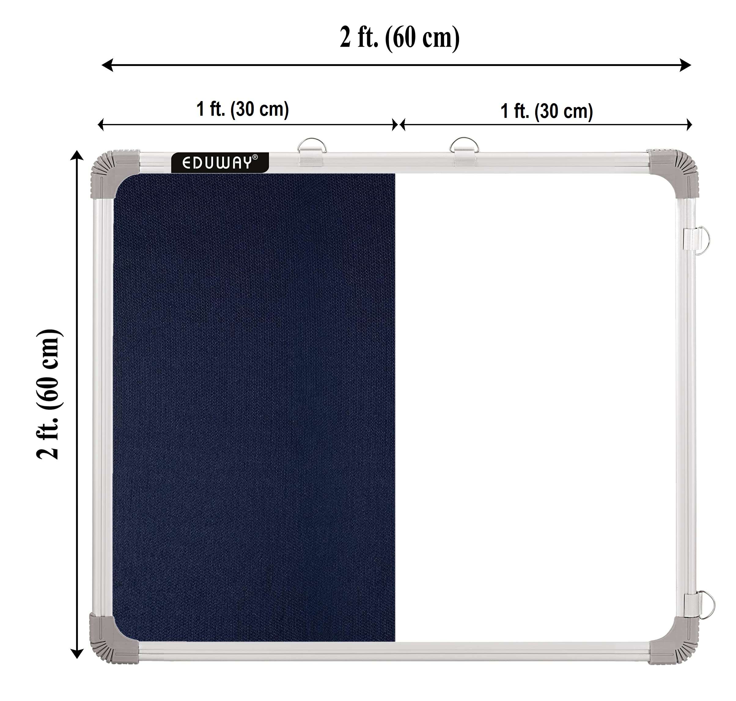 Eduway 2x2 ft. Combination Board (Non Magnetic Whiteboard with Blue Pin-up Notice Board) with 30 Push Pins for Home, Office & School, Heavy-Duty Aluminium Frame (White, Blue) 3