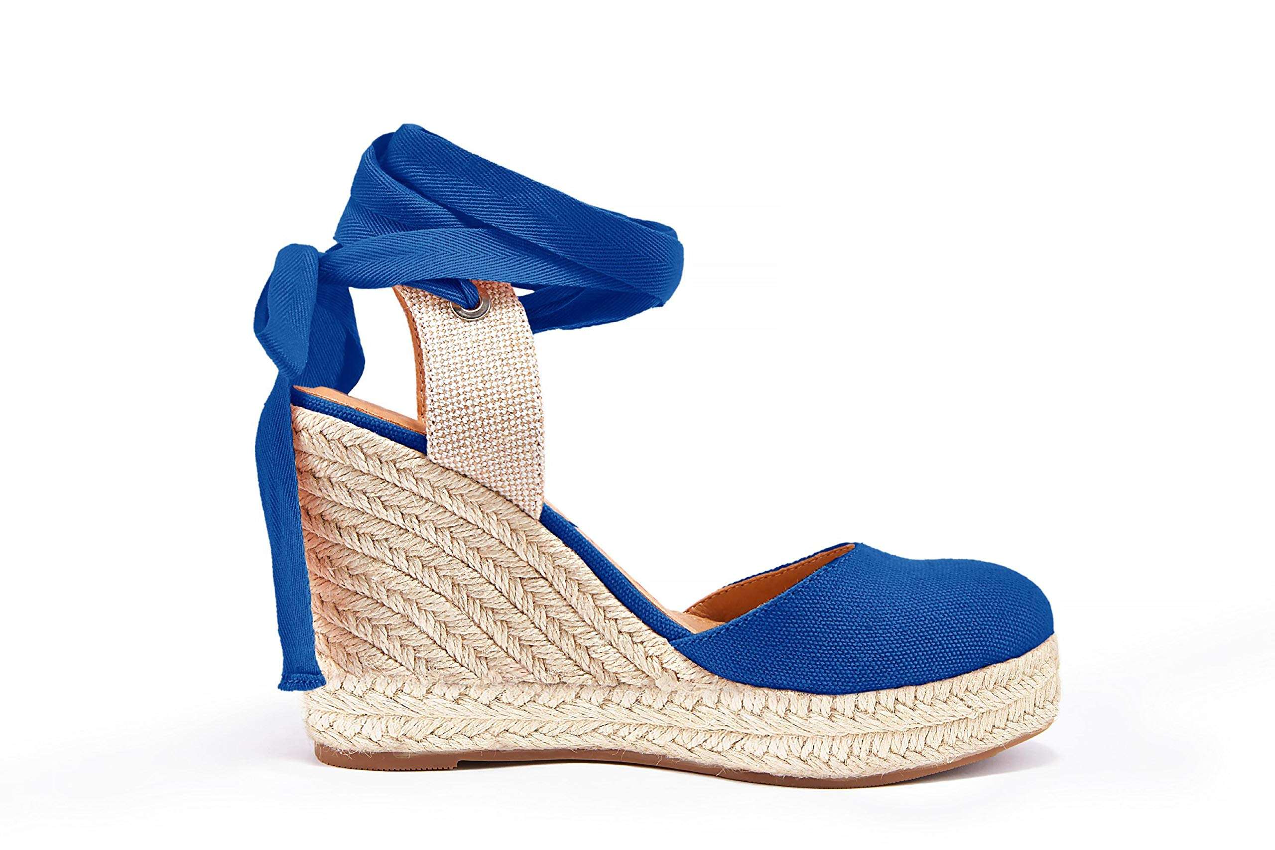 FISACE Womens Summer Lace Up Espadrilles Wedge Sandals Closed Toe Ankle Strap Platform Shoes 4