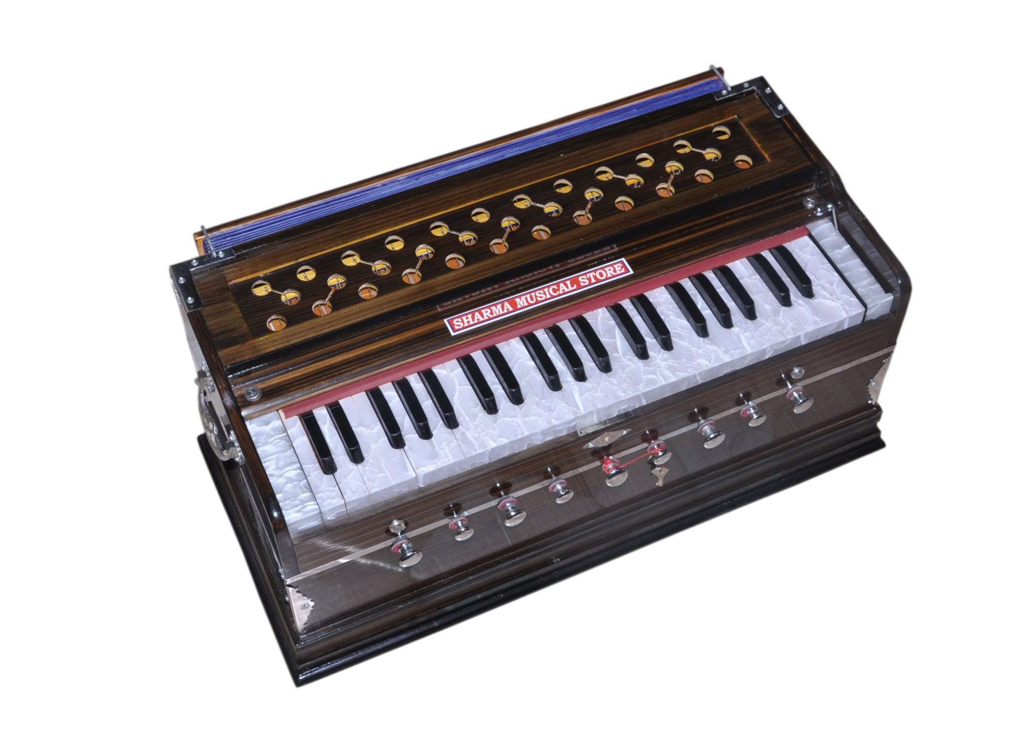 SHARMA MUSICAL STORE® Double Bellow 42 Keys Bass Reed Linden Wood Harmonium 1