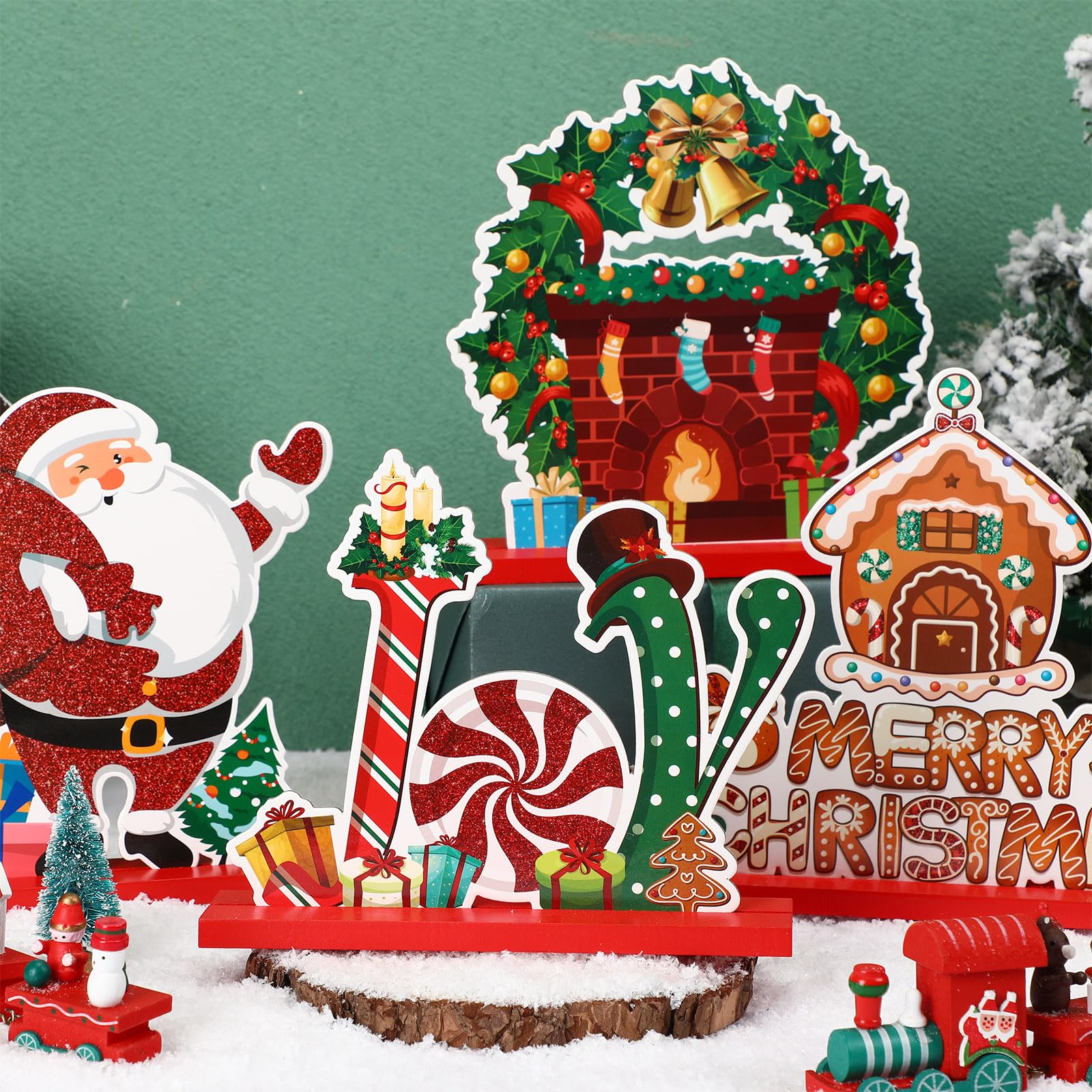 Soaoo 12 Pcs Christmas Centerpieces for Tables Duplex Printing Christmas Table Decorations Snowman Santa Reindeer Gingerbread Man Christmas Table Sign Christmas Decor Xmas Holidays Ornament, 12 Styles 6