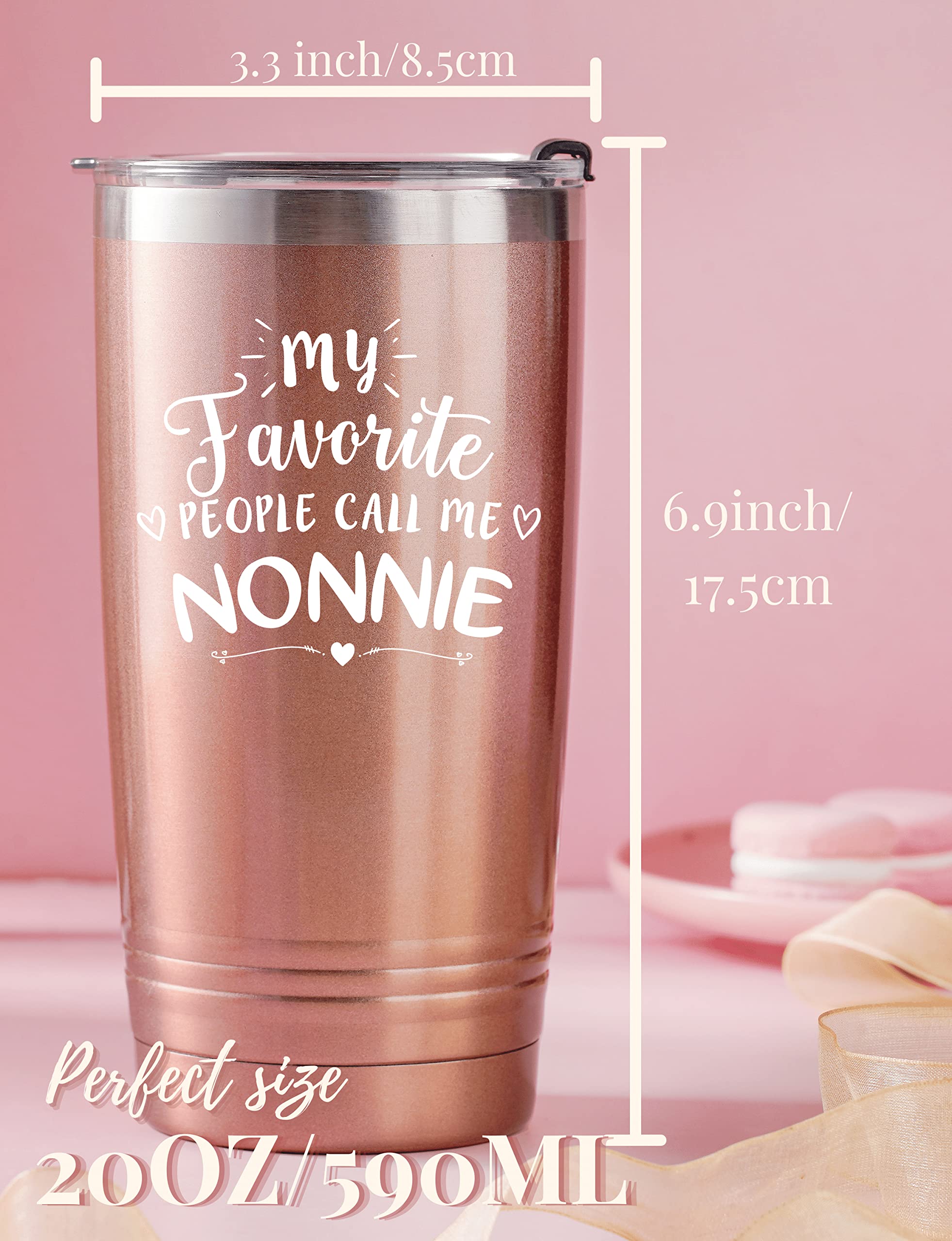 Nonnie Gifts for Grandma, Insulated Stainless Steel Wine Tumbler with Lid, For Nana, Gigi, Granny, Grammy, Birthday, Mother’s Day, Christmas gifts, Rose Gold, (20 oz) Call me Nonnie 4