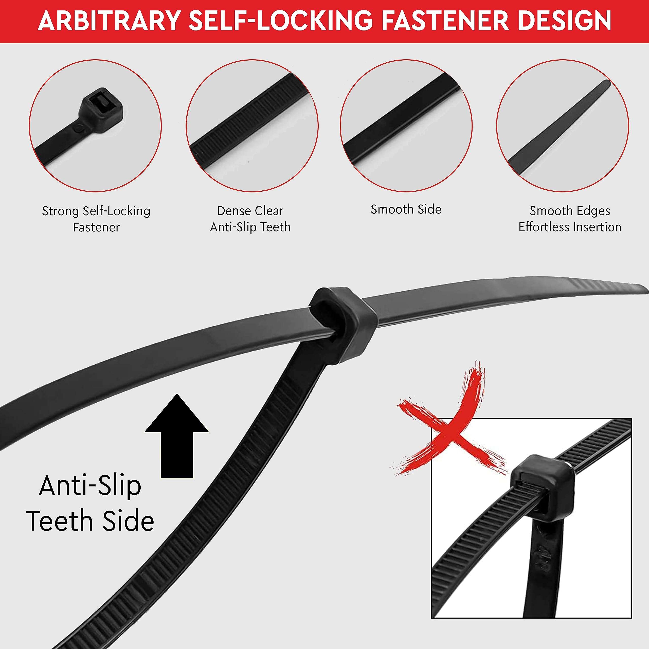 Robustt Self Locking Cable Ties | 100 X 2.5 mm | 500 Pieces, Black | Heat Resistant Cable Zip Ties | Self-Locking Cable Organizer | Anti - Slip Wire Organizer | For Indoor & Outdoor Use 3