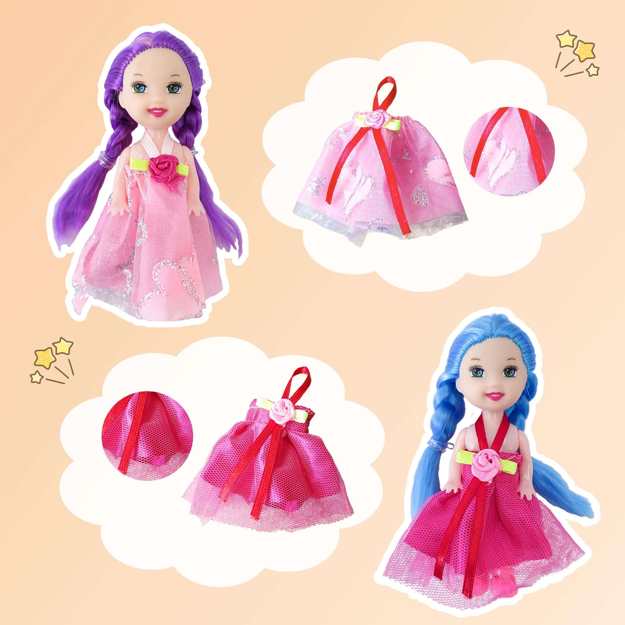 Huang Cheng Toys: 10 Sets of 4-Inch Mini Girl Dolls with Handmade Clothes & Doll Shoes 6