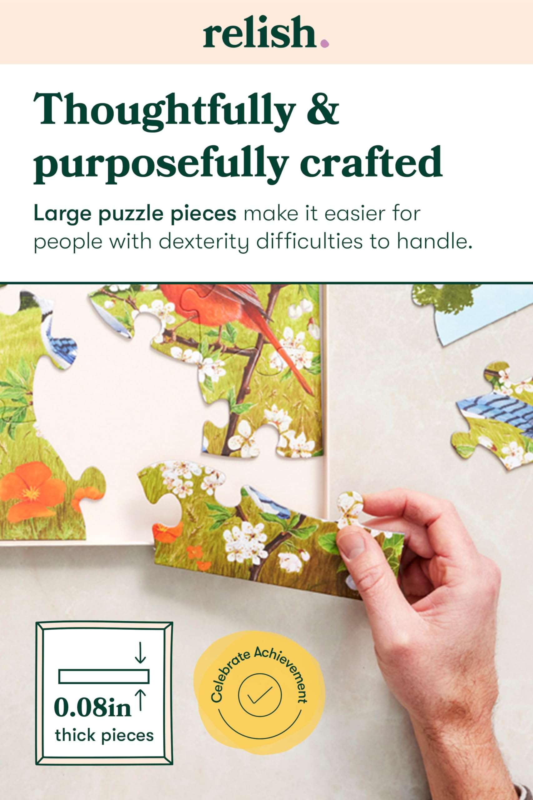 Relish Large Piece Puzzles for Seniors, 13 Piece Summer Birds Jigsaw Puzzle, Dementia Products for Elderly 3