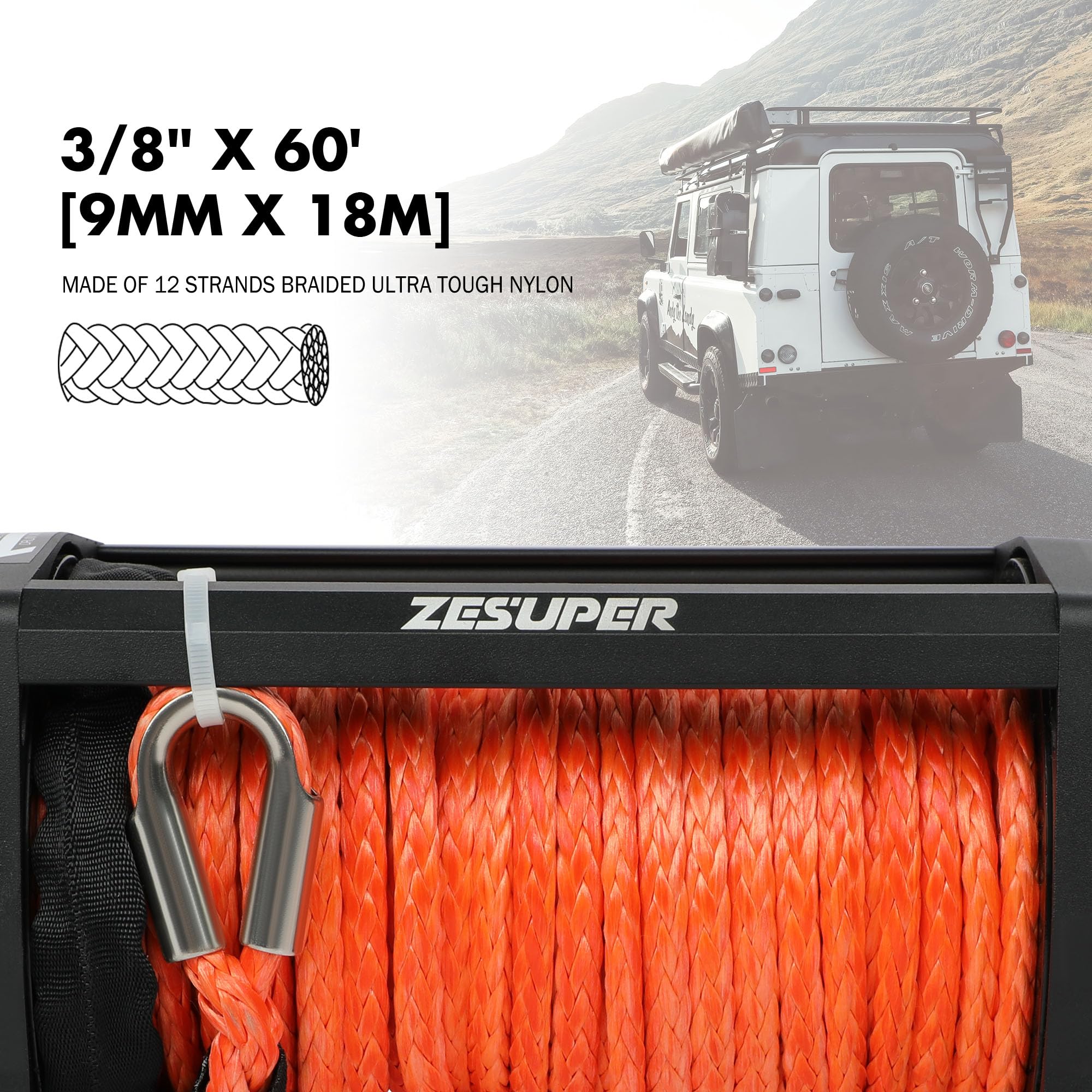 ZESUPER 9500 lb. Load Capacity Electric Winch,12V Electric Winch with Hawse Fairlead, Waterproof IP67 Winch with Wireless Handheld Remotes and Wired Handle Synthetic Rope 6