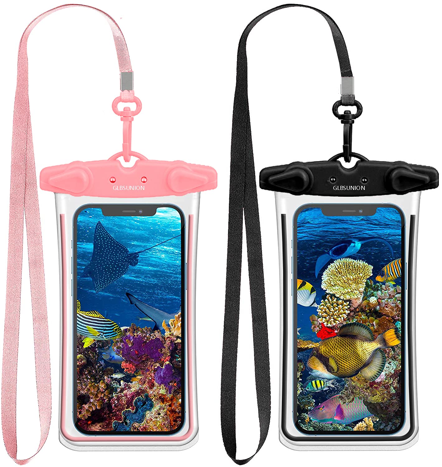 GLBSUNION Universal Waterproof Phone Case Pouch, 4-Pack IPX8 Waterproof Phone Lanyard Bag Compatible with iPhone 13 12 11 Pro Max 8 Pro Plus, Galaxy S21/S20 Note 20/10, Google Phones up to 6.9" 1