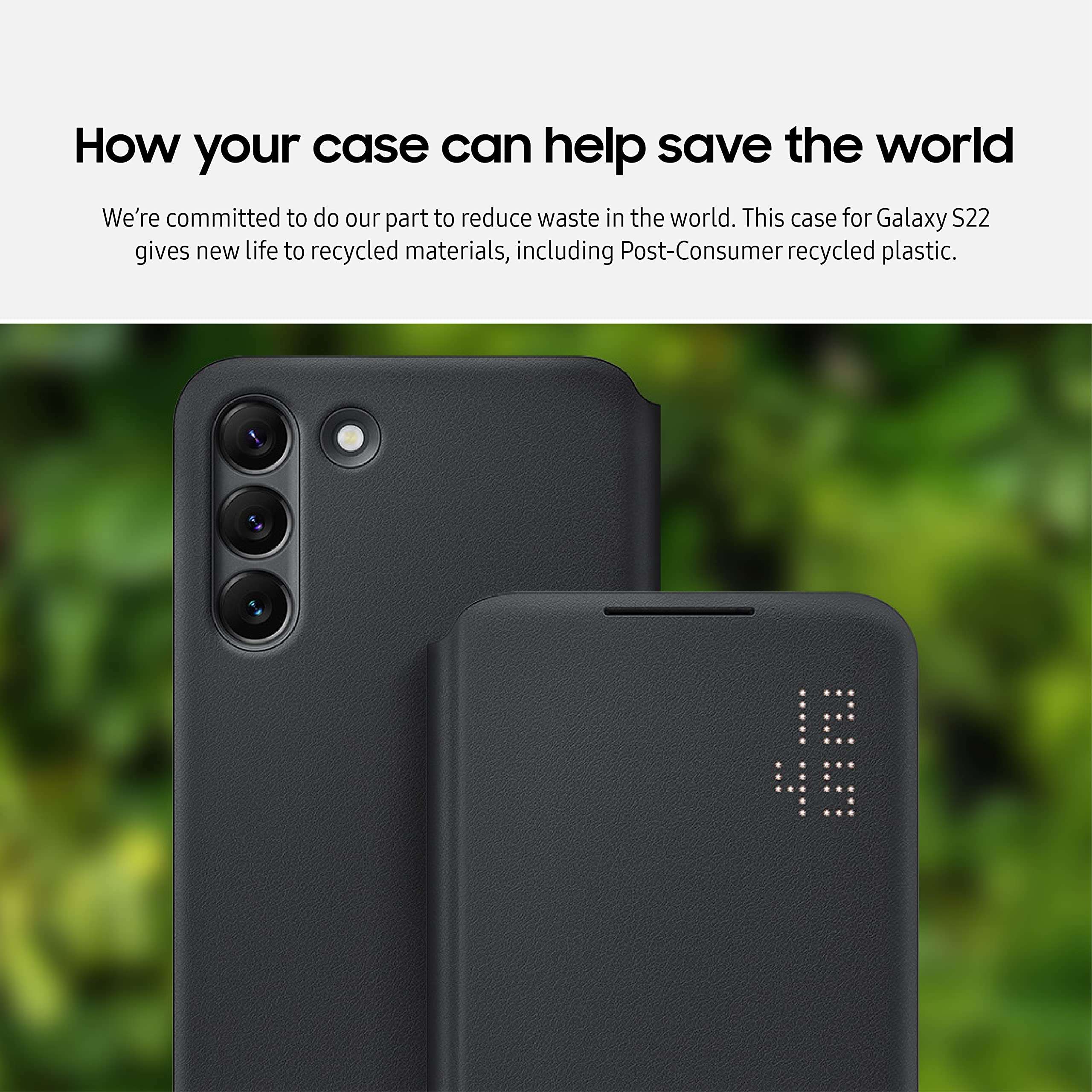 SAMSUNG Galaxy S22 LED View Cover, Protective Phone Case, Tap Control, Card Pocket, Customizable, Shockproof, US Version, Black,EF-NS901PBEGUS 5