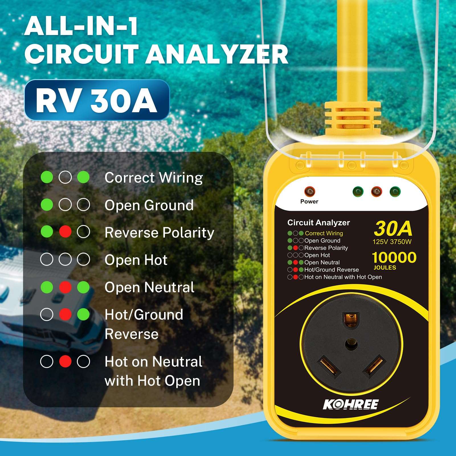 Kohree 30 Amp RV Surge Protector + 50 Amp to 30 Amp RV Adapter Cord 5