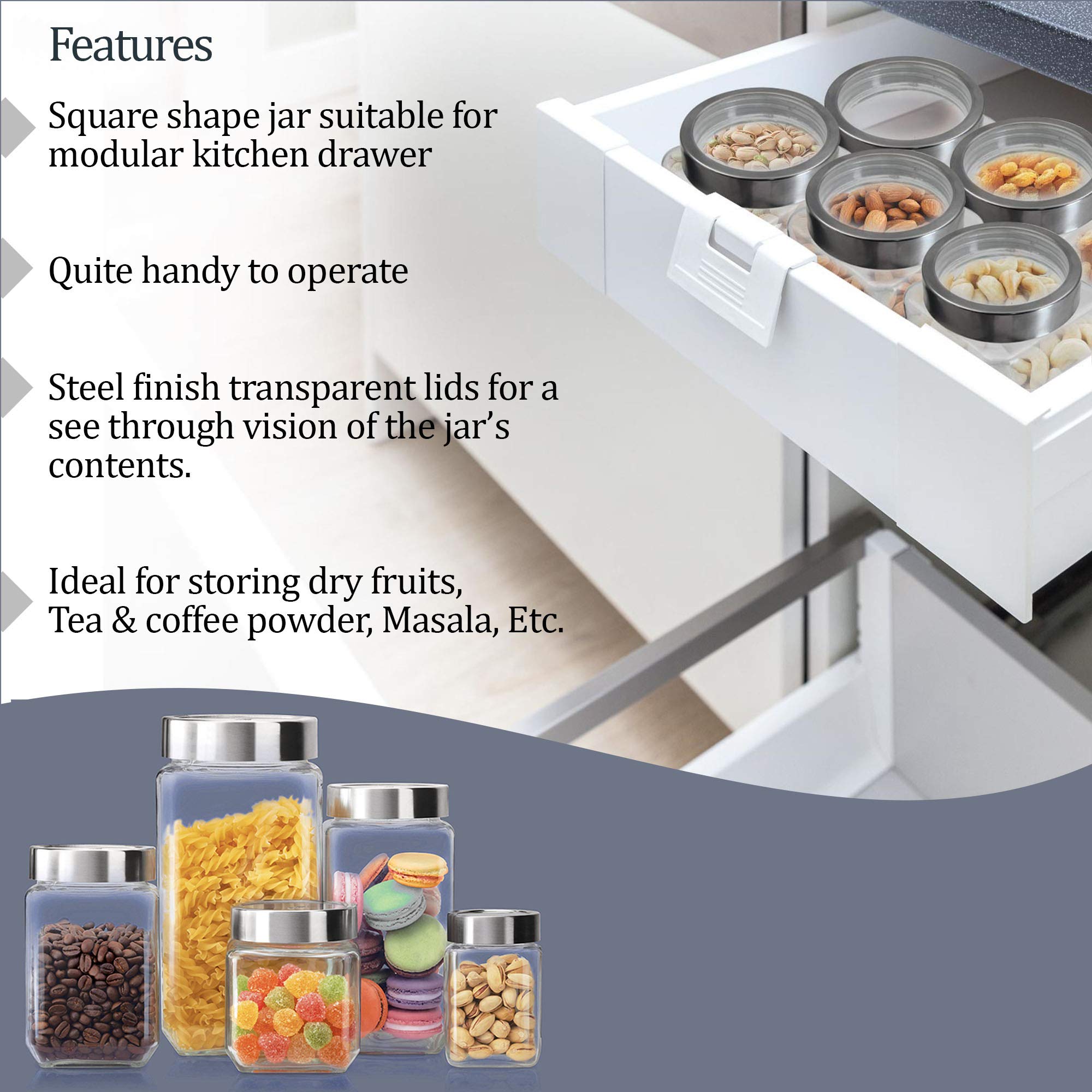 Treo by Milton Cube Storage Glass Jar, 1800 ml, Transparent | Storage Jar | Modular | Kitchen Organizer | Modular | Multipurpose Jar | BPA Free 5