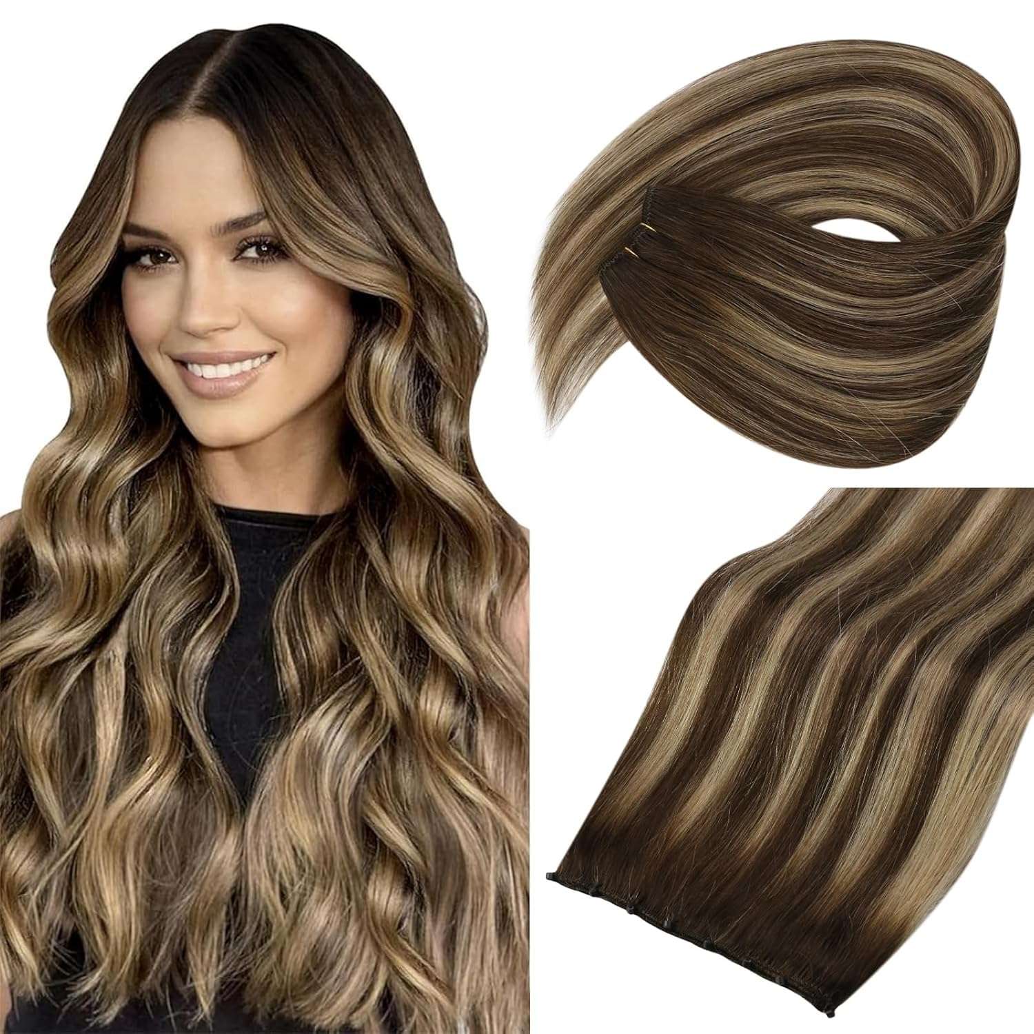 100g 16inch Sunny Hair Beaded in Weft Hair Extensions Color 2/6/2 and Color 4/27/4 Brown Remy Hair 2