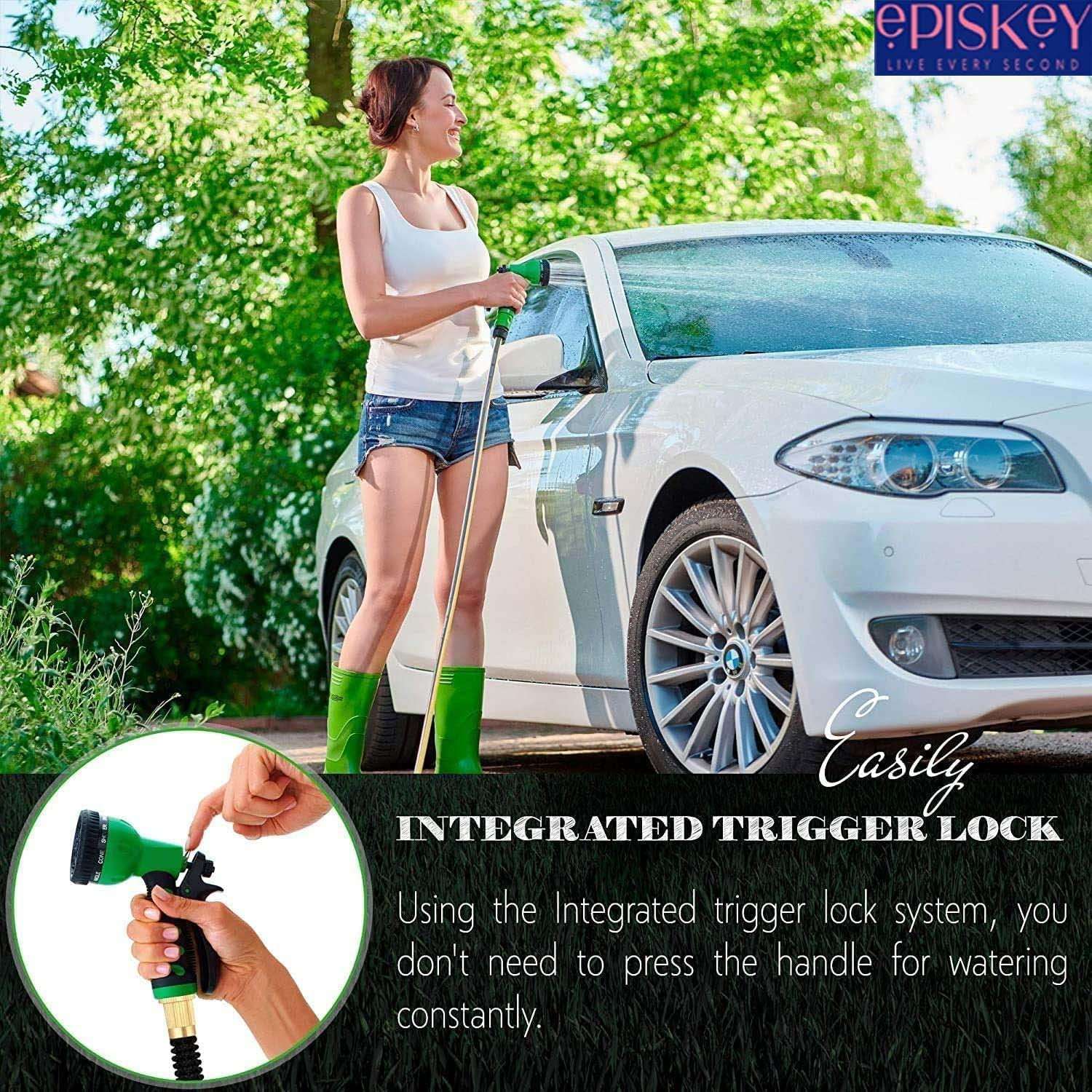 Episkey Heavy Duty 10 Meter Garden Hose Pipe | 1/2 Inch Flexible Water Pipe with Double Latex Core Braided Anti-Kink Outer Layer 8-Pattern SprayGun, Tap Connector & 2 Clamps | Leak-Proof, UV-Resistant 4