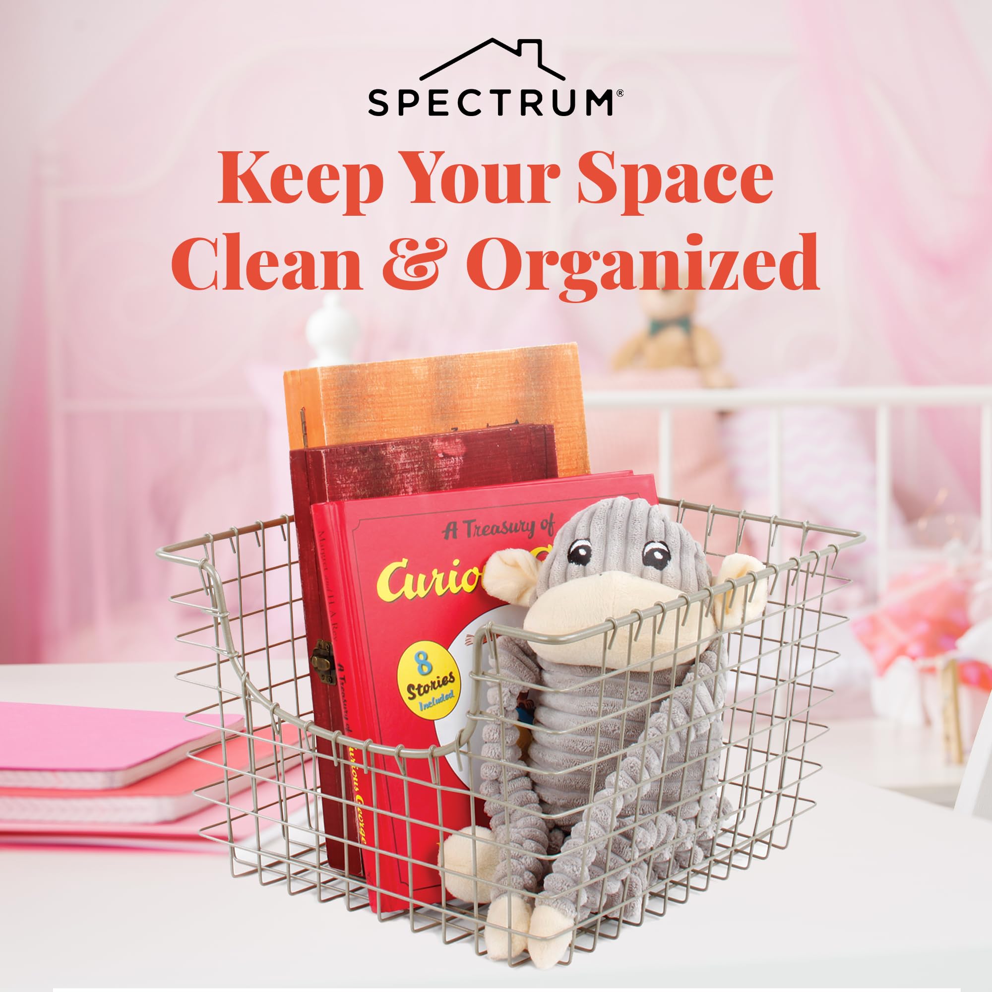 Spectrum Diversified 98977 Scoop Wire Basket, Vintage-Inspired Steel Storage Solution for Kitchen, Pantry, Closet, Bathroom, Craft Room & Garage, Single, Satin Nickel (Pack of 4) 3