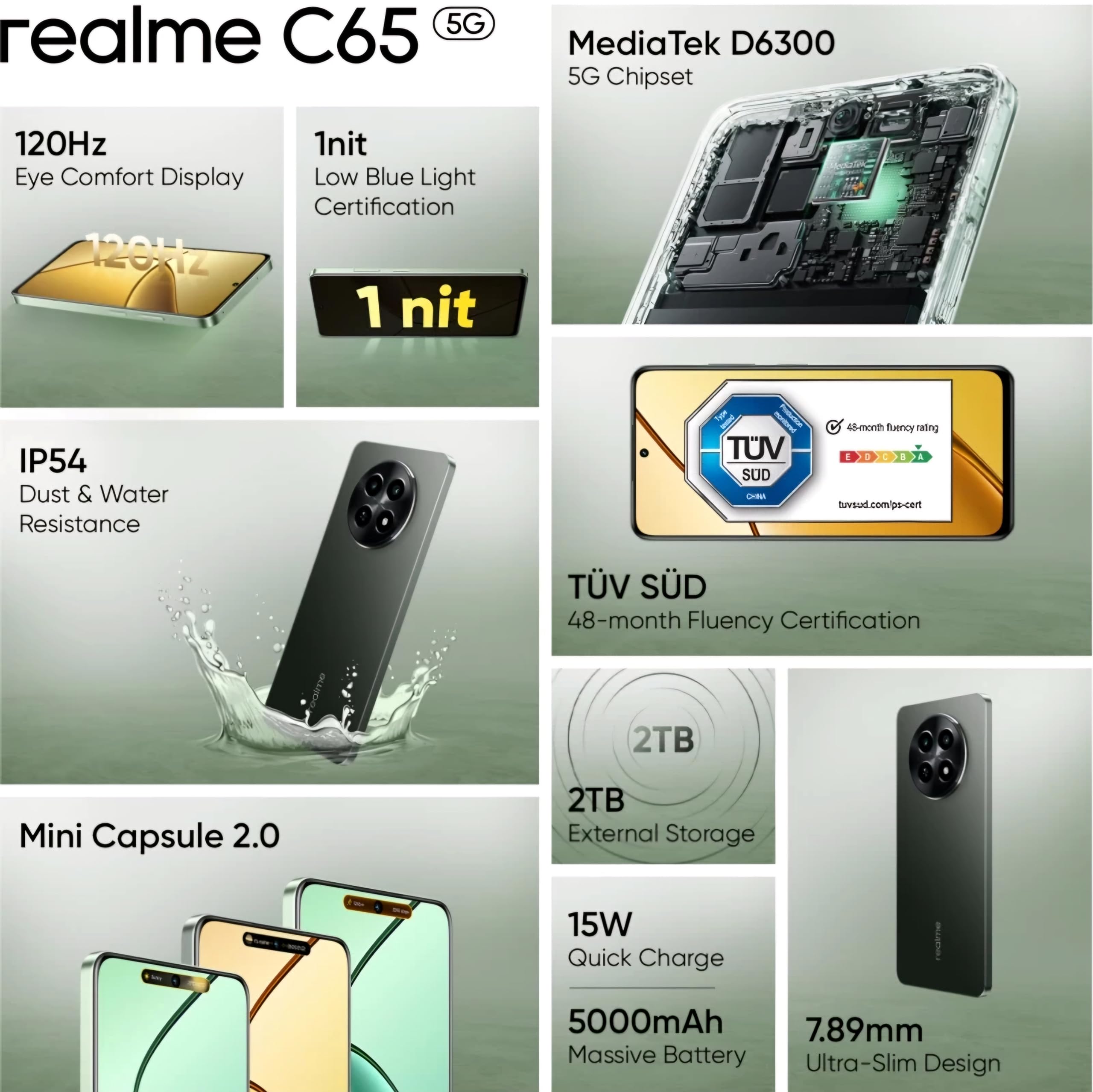 realme C65 5G (Glowing Black, 6GB RAM, 128GB Storage)| Expandable Upto 2TB | Upto 12GB Dynamic RAM | 50MP Rear Camera | 8MP Front Camera| Dimensity 6300 Processor | AirGestures | Rainwater Smart Touch 2