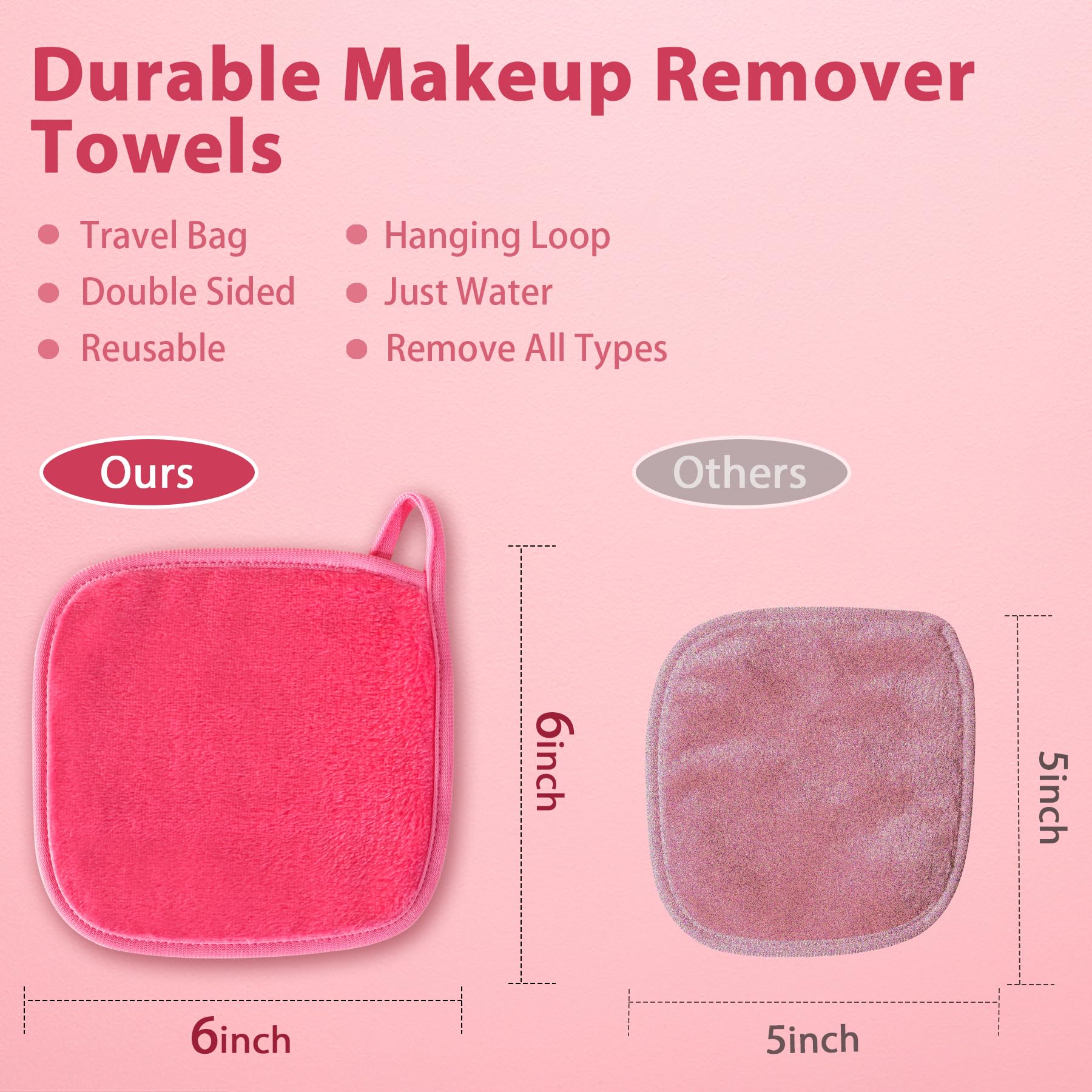 Makeup Remover Cloth, 6" x 6" Make Up Towels Reusable Face Cloth for Washing Face, Makeup Remover Pads Microfiber Face Washcloth with Mesh Bag, Just Water, 12 Pack 6