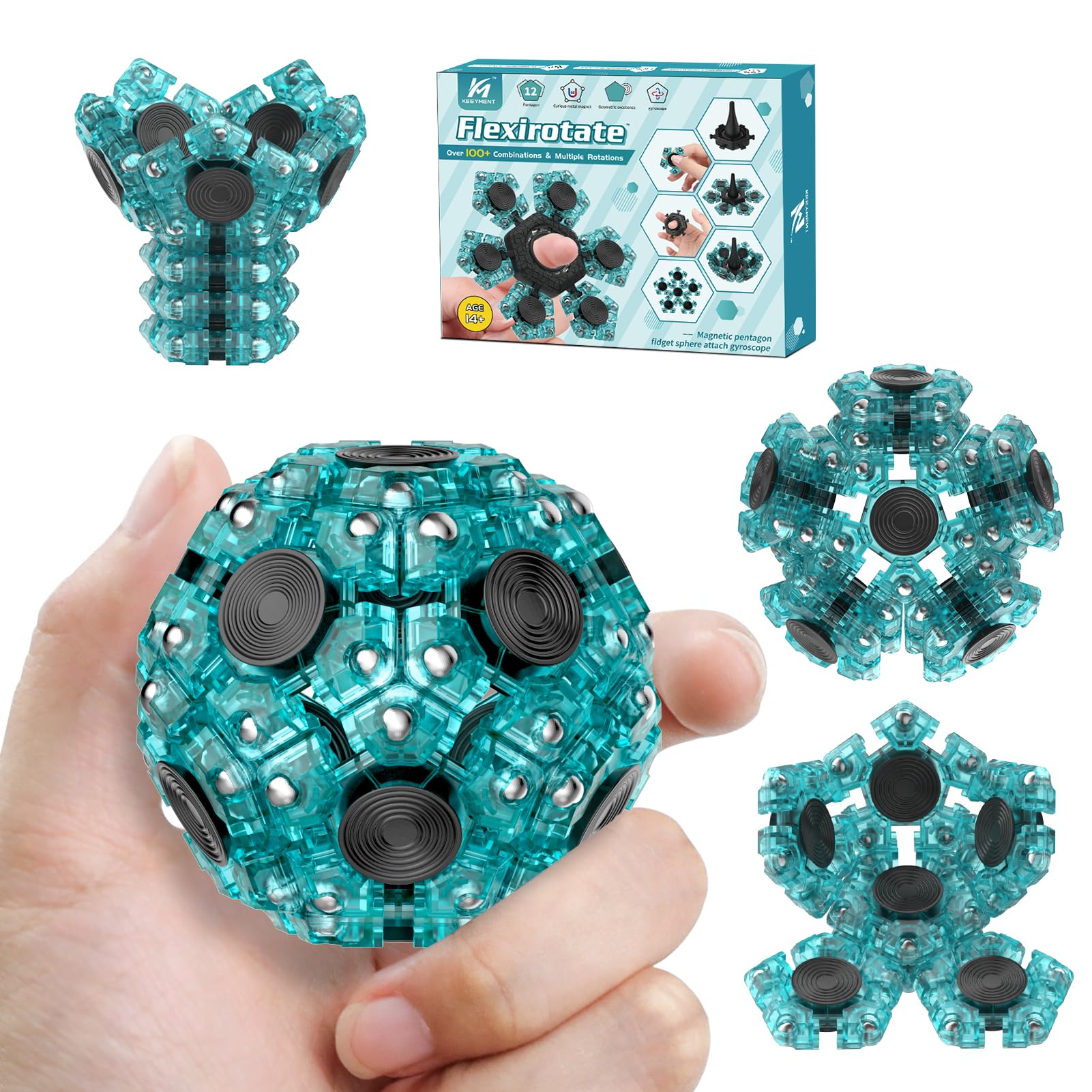 KEEYMENT Sphere Magnetic Fidget Toys Adults, Splicing & Turning Fidget Building Toy & Rotate Sensory Fidget Toy Set, Teen Boy Girl Gifts & ADHD Tool Desk Cool Gadgets Toys for Officee Stress Relief 1