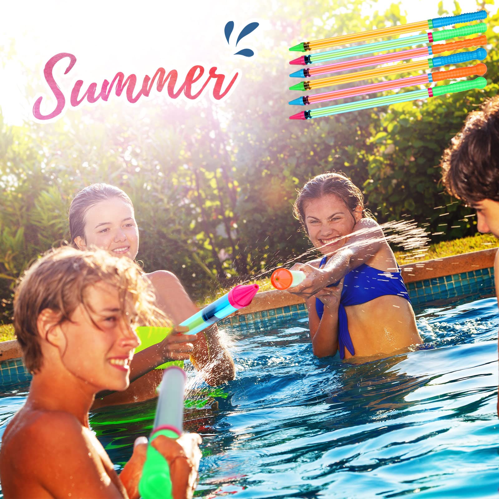 Wettarn 36 Pcs Crayon Water Guns Bulk 25" Long Range Water Tube Squirters Big Water Shooters Water Suction Gun Beach and Pool Toys for Summer Pool Party Games Girls Adults Boys 5