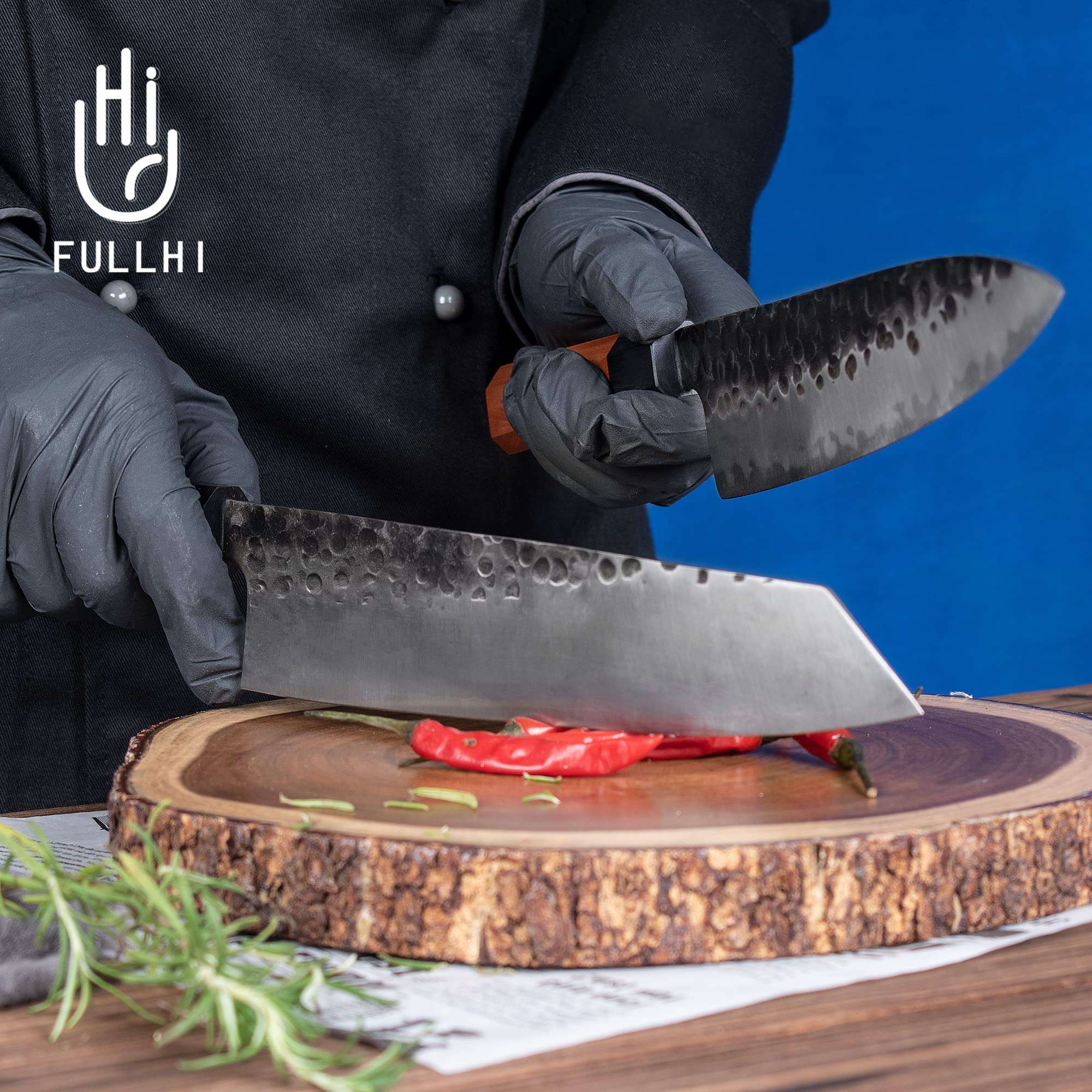 FULLHI 18pcs Gyuto Chef Knife set & Magnetic Knife Block Holder, 3 Layers 9CR18MOV High Carbon Meat Sushi Knife Rosewood Handle with knife bag 5