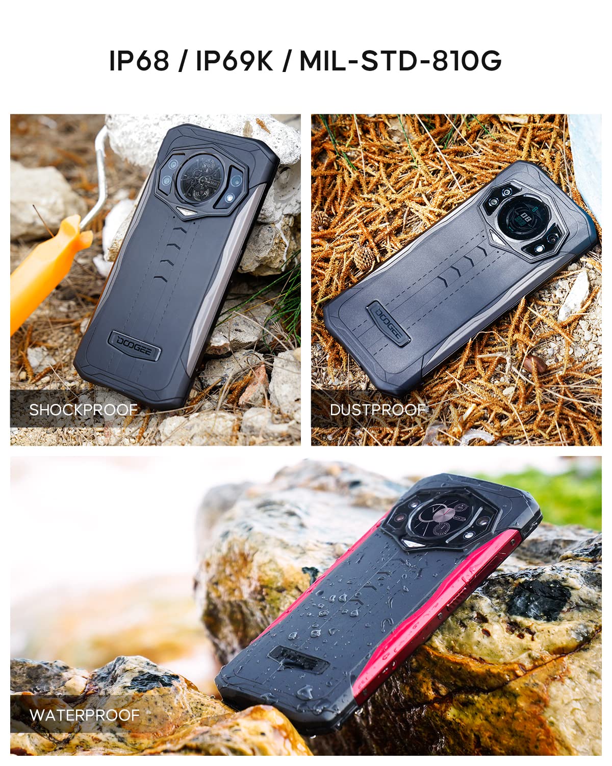DOOGEE S98 Rugged Smartphone, 2022 Android 12 Unlock Rugged Phone,8GB+256GB, 6.3'' FHD+ Waterdrop Display,20MP Night Vision Camera, 6000mAh Battery Unlocked Cell Phone, Smart Rear Display, Dual 4G,NFC 5