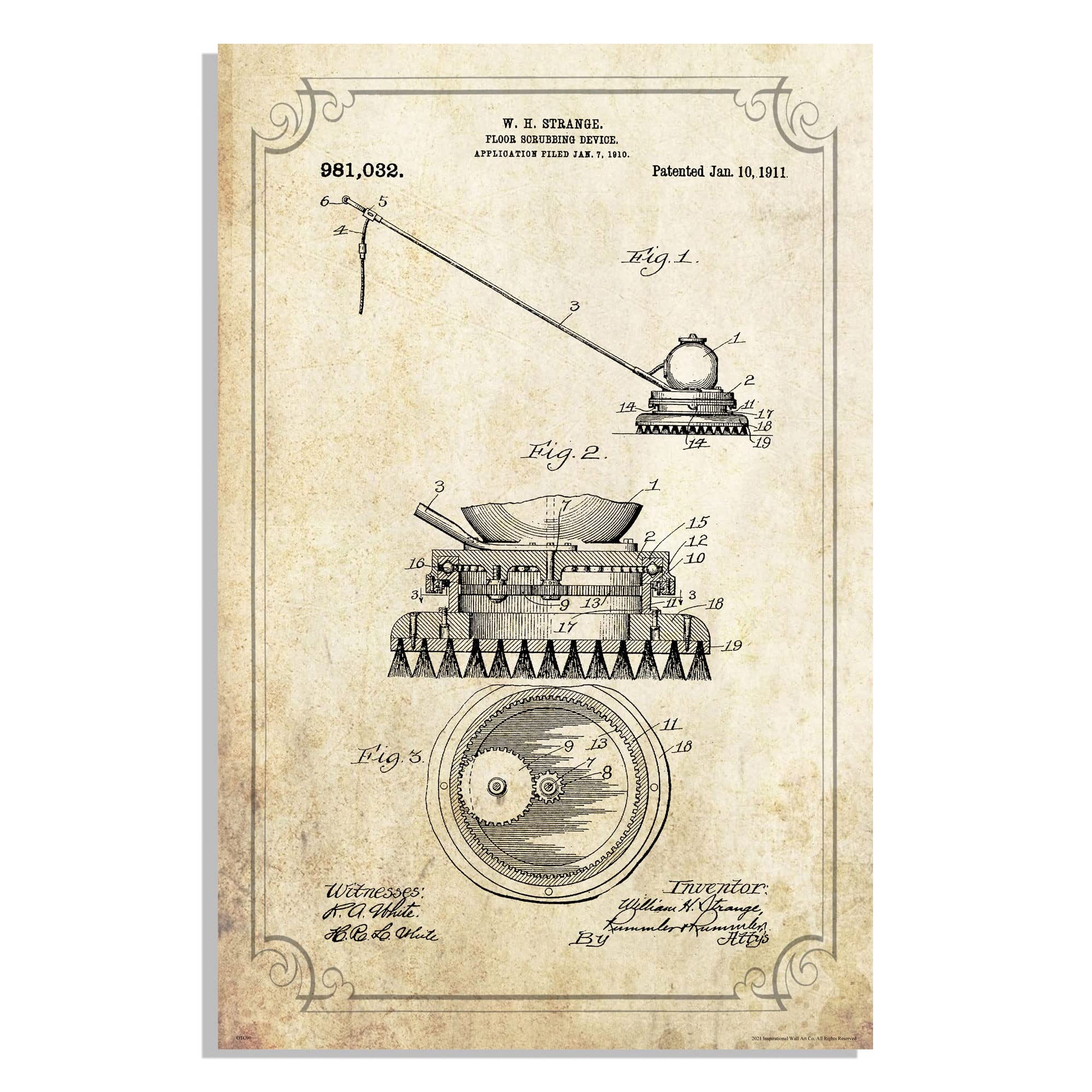 Inspirational Wall Art Co. - Vintage Floor Scrubber Patent Art Print Janitorial Service Office Decor 11X17 inches 1