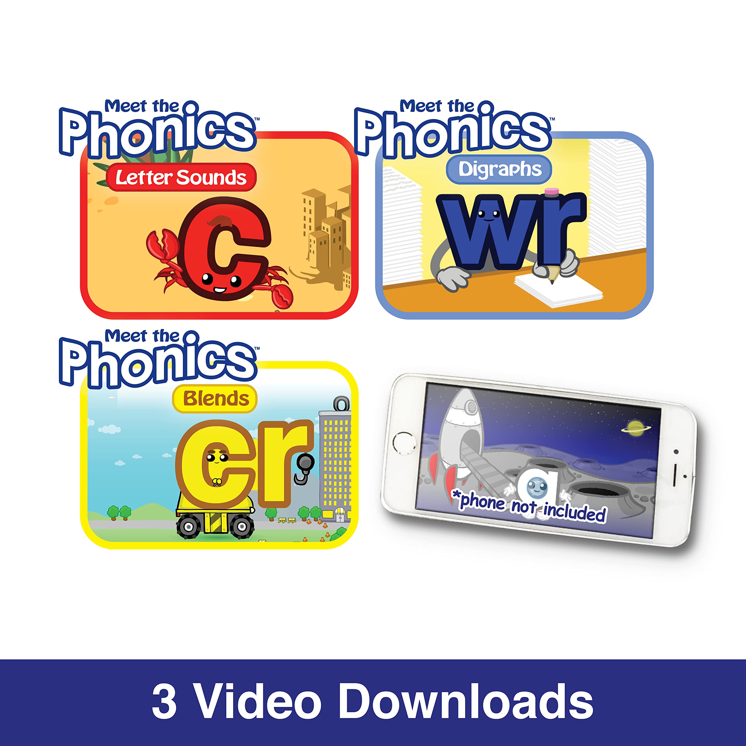 Meet the Phonics BIG SET! – Bundle with Letter Sounds, Digraphs & Blends: 3 Sets of Easy Reader Books, 3 Workbooks, 3 Coloring Books, 3 Sets of Flashcards + Video Downloads! 3