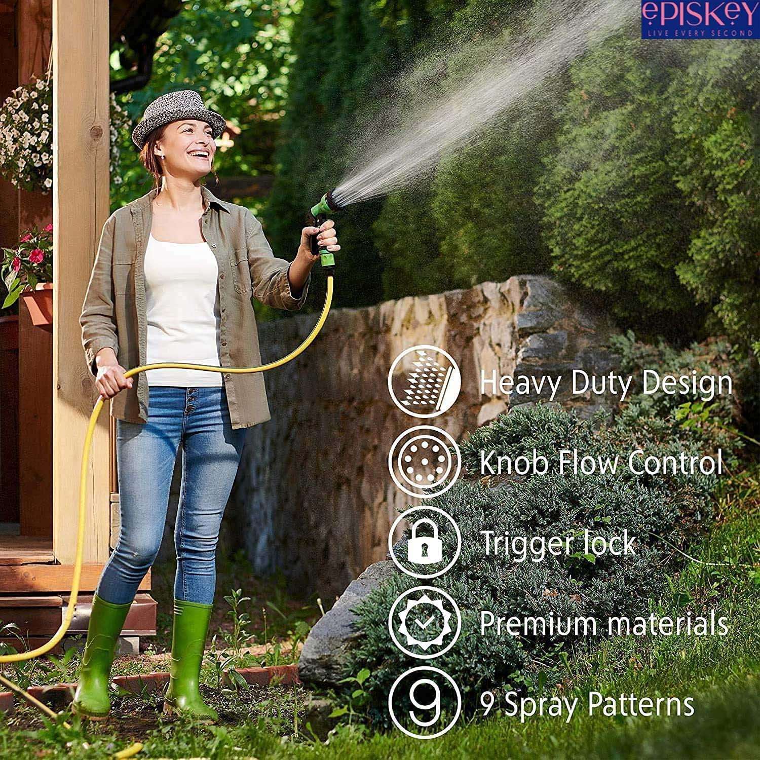 Episkey Heavy Duty 10 Meter Garden Hose Pipe | 1/2 Inch Flexible Water Pipe with Double Latex Core Braided Anti-Kink Outer Layer 8-Pattern SprayGun, Tap Connector & 2 Clamps | Leak-Proof, UV-Resistant 6